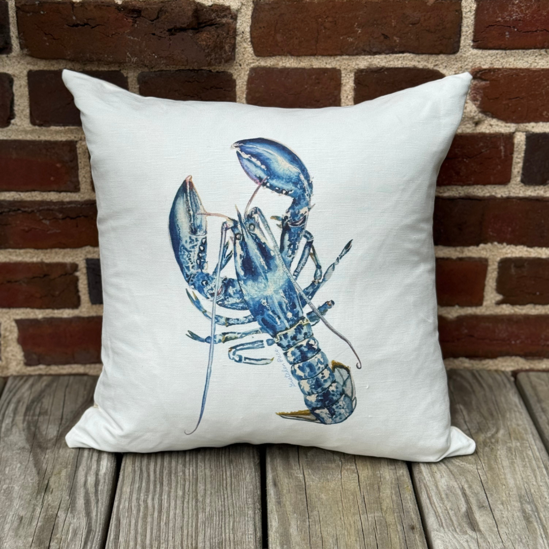 Throw Pillow - Blue Lobster on Linen Cotton