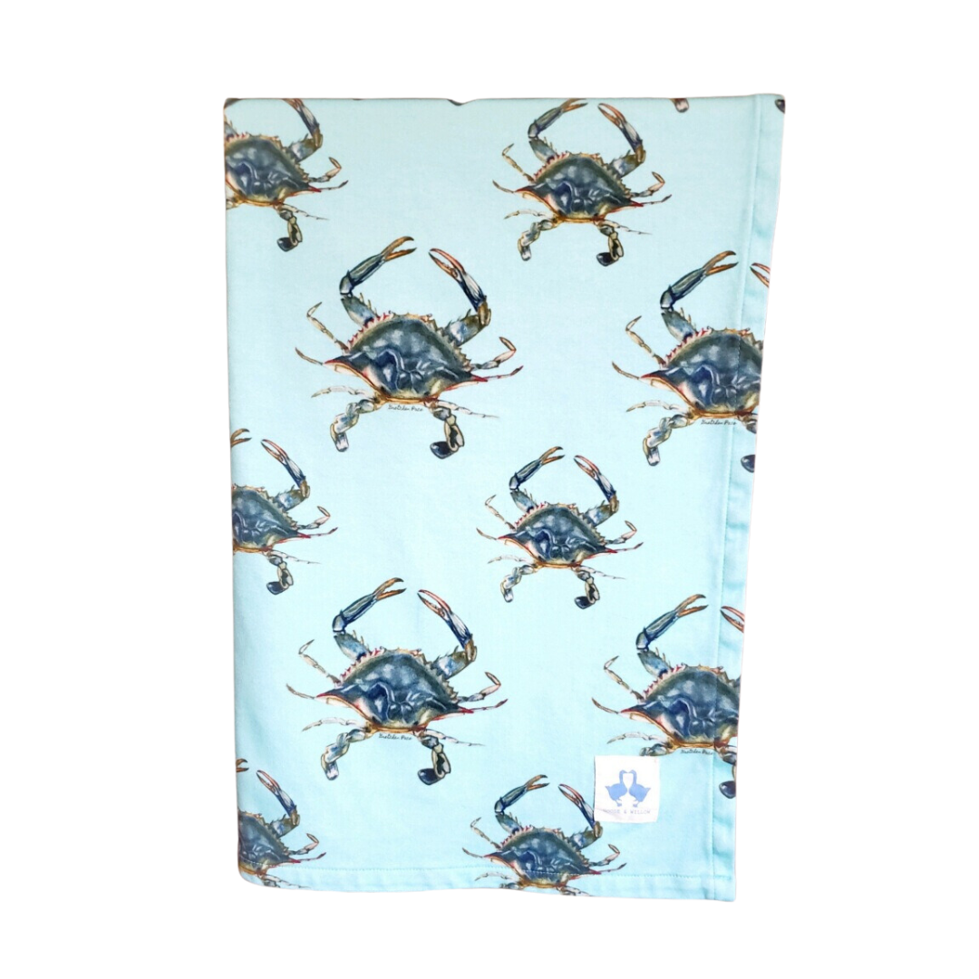 Baby Blanket - Blue Crab on Light Blue Organic Cotton Knit