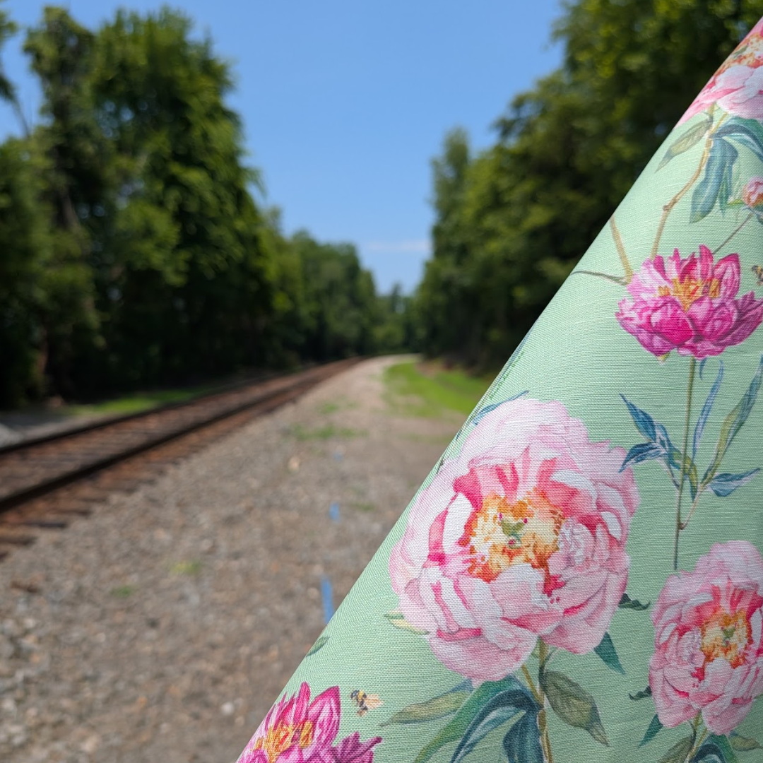Tea Towel - Peonies on Light Green