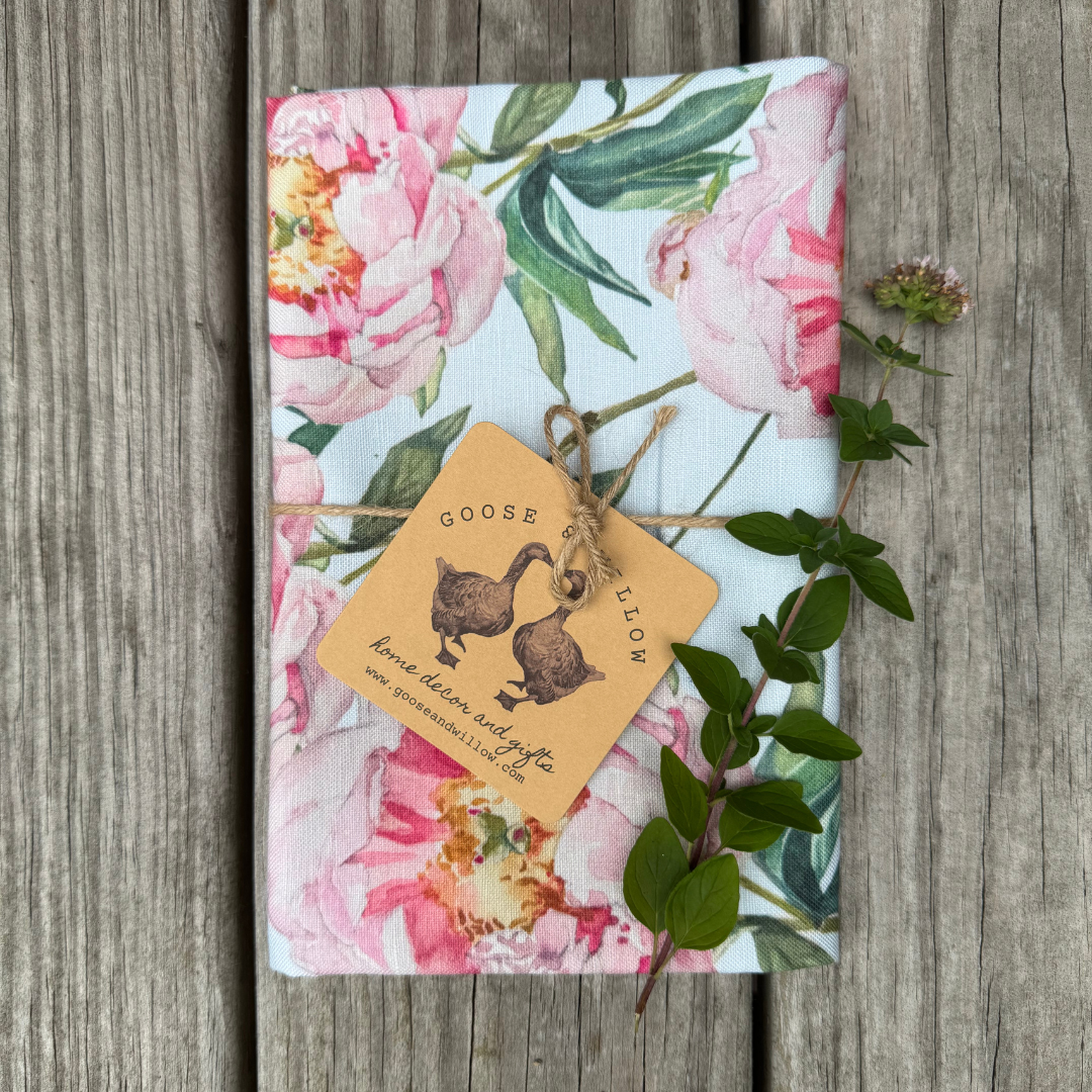 Tea Towel - Peonies on Light Blue