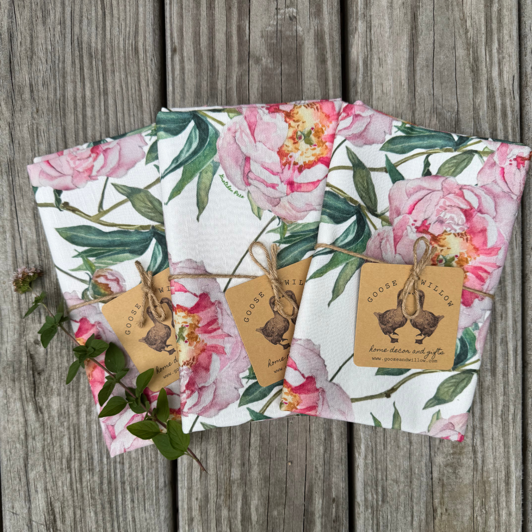 Tea Towel - Peonies on White