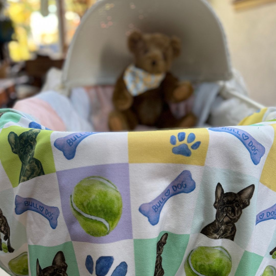 Baby Blanket - Bulldog Squares on Organic Cotton Knit