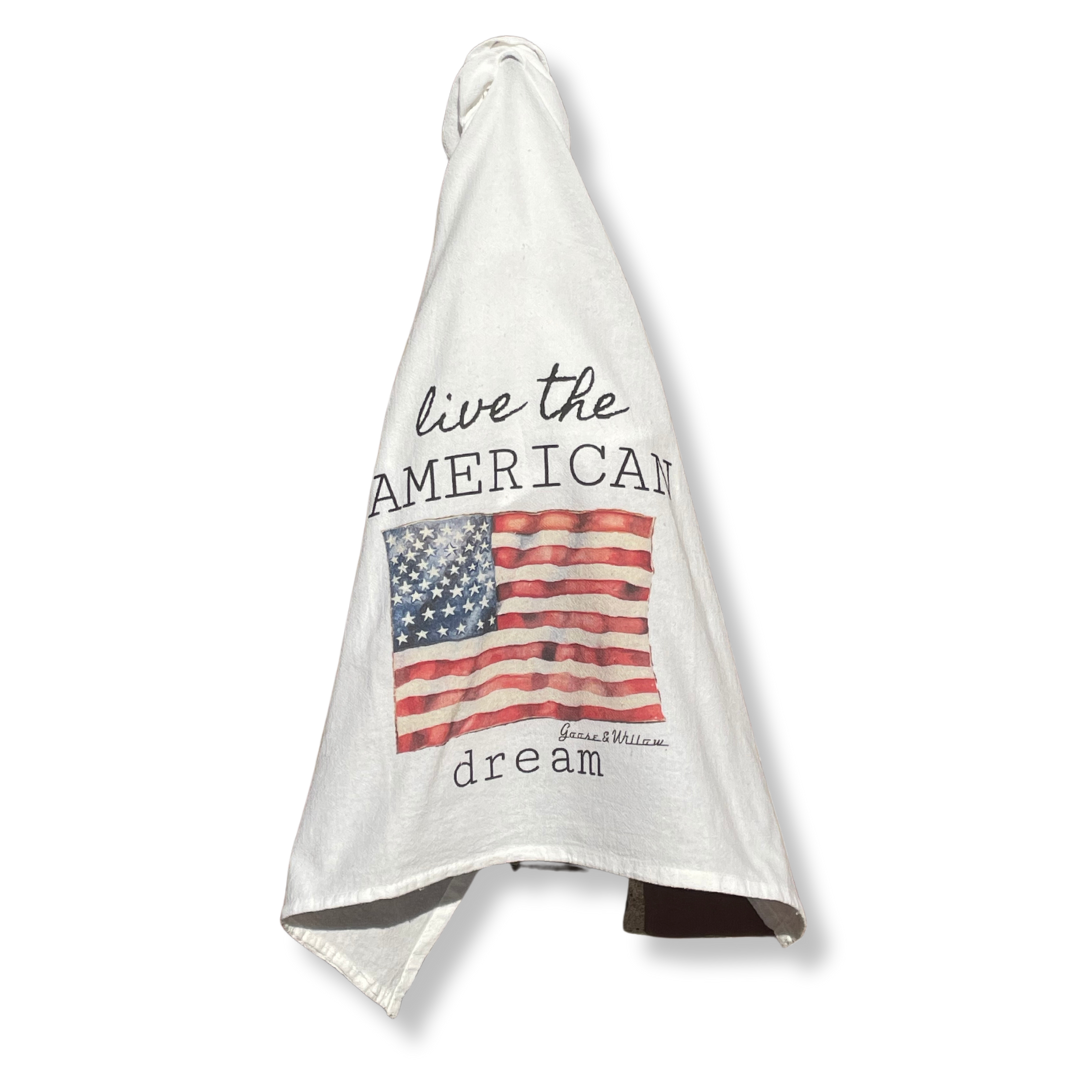 Dish Towel - American Flag "Live the American Dream" on Flour Sack