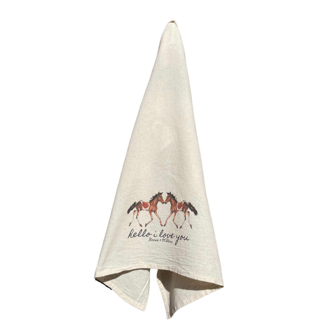 Dish Towel - Hello I Love You Ponies on Flour Sack