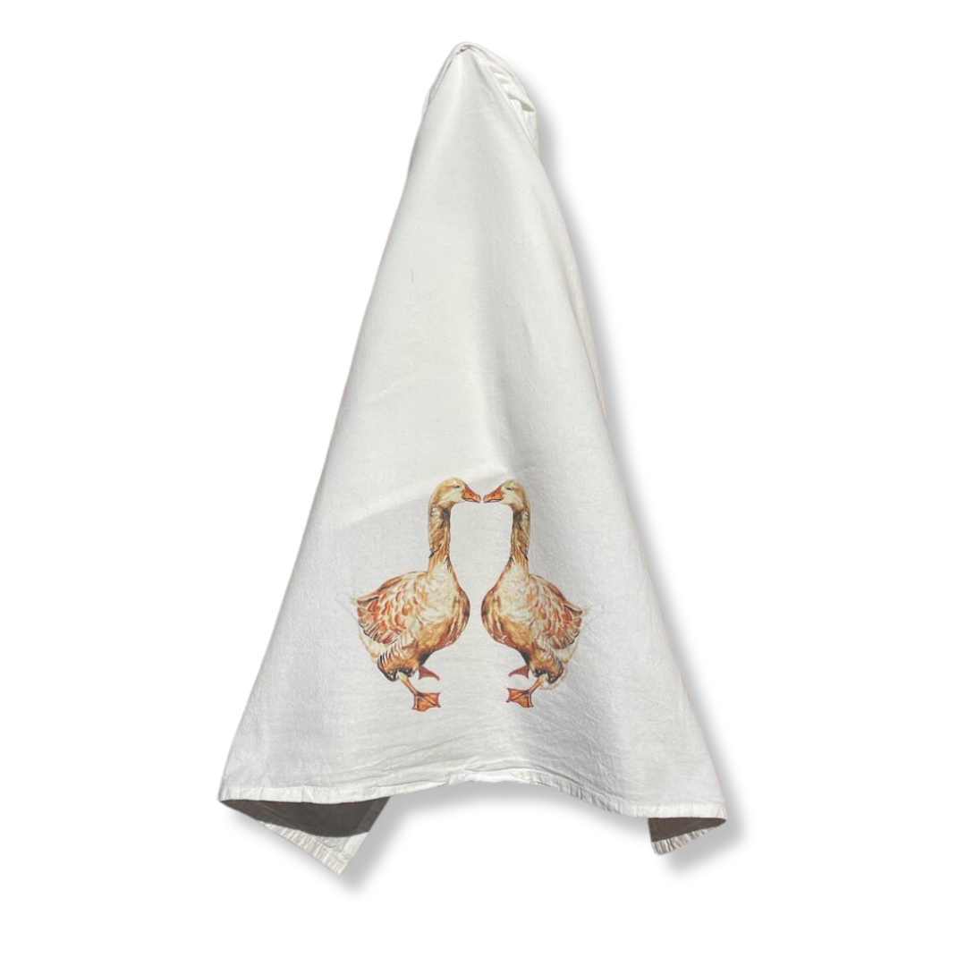 Dish Towel - Kissing Geese on Flour Sack