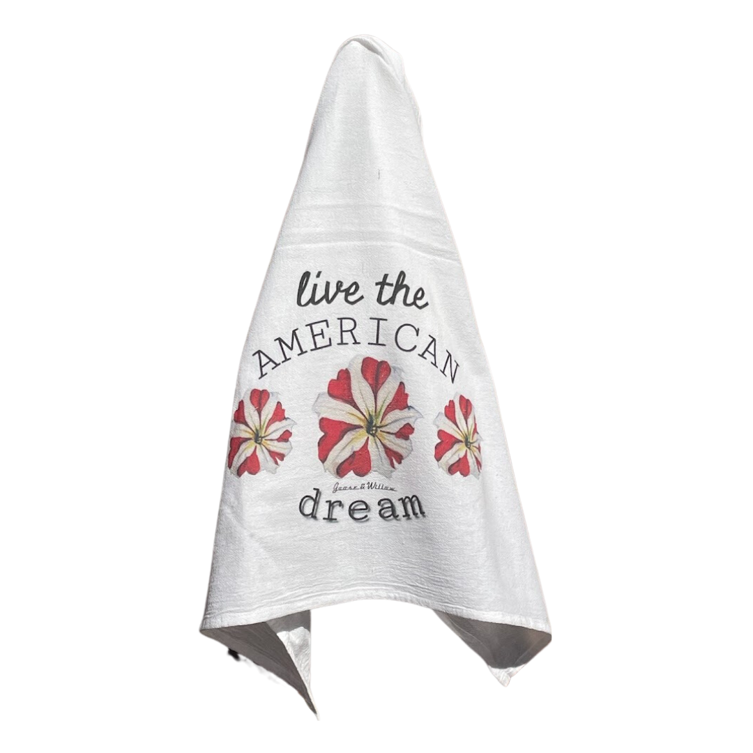 Dish Towel - Petunia "Live the American Dream" on Flour Sack