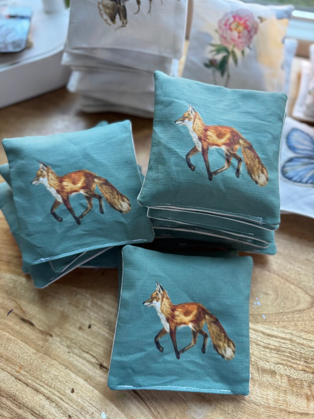 Lavender Sachet featuring Fox on Jade Green