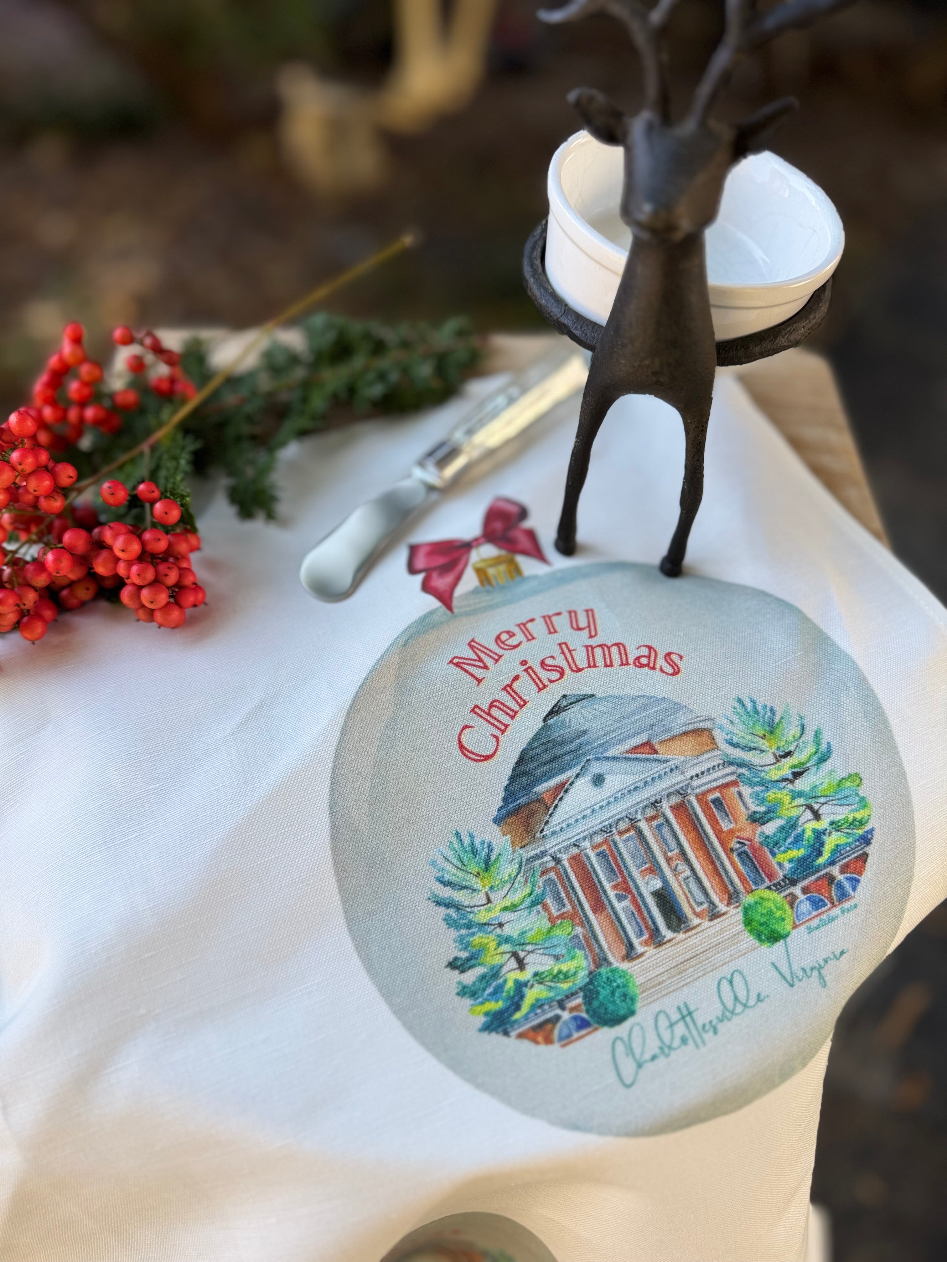 Tea Towel - The Rotunda Christmas on White Linen Cotton