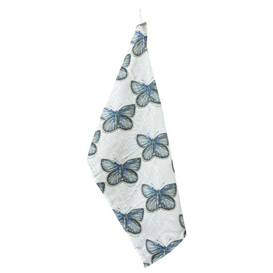 Hand Towel - Butterfly on White Organic Cotton