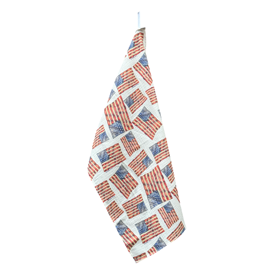 Hand Towel - Flags on White Organic Cotton