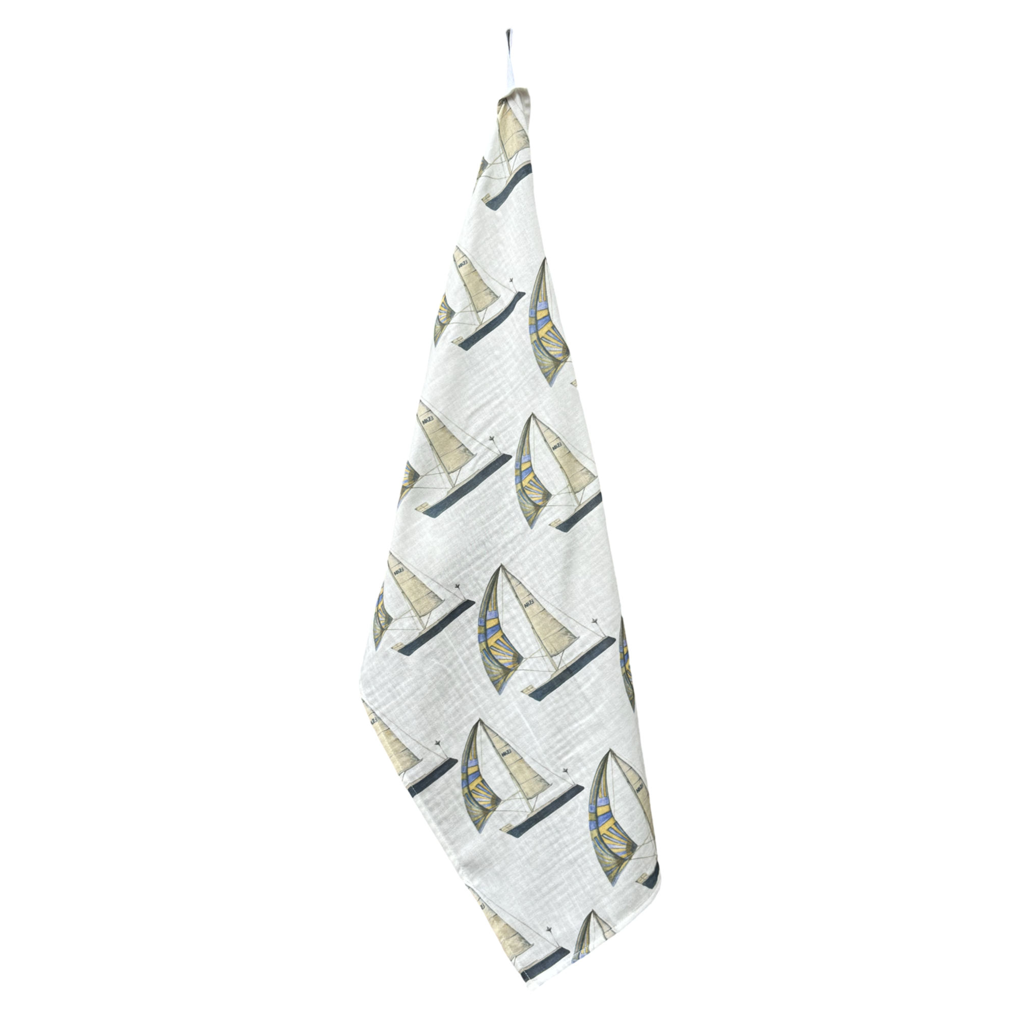 Tea Towel - Sailboat on White Organic Cotton