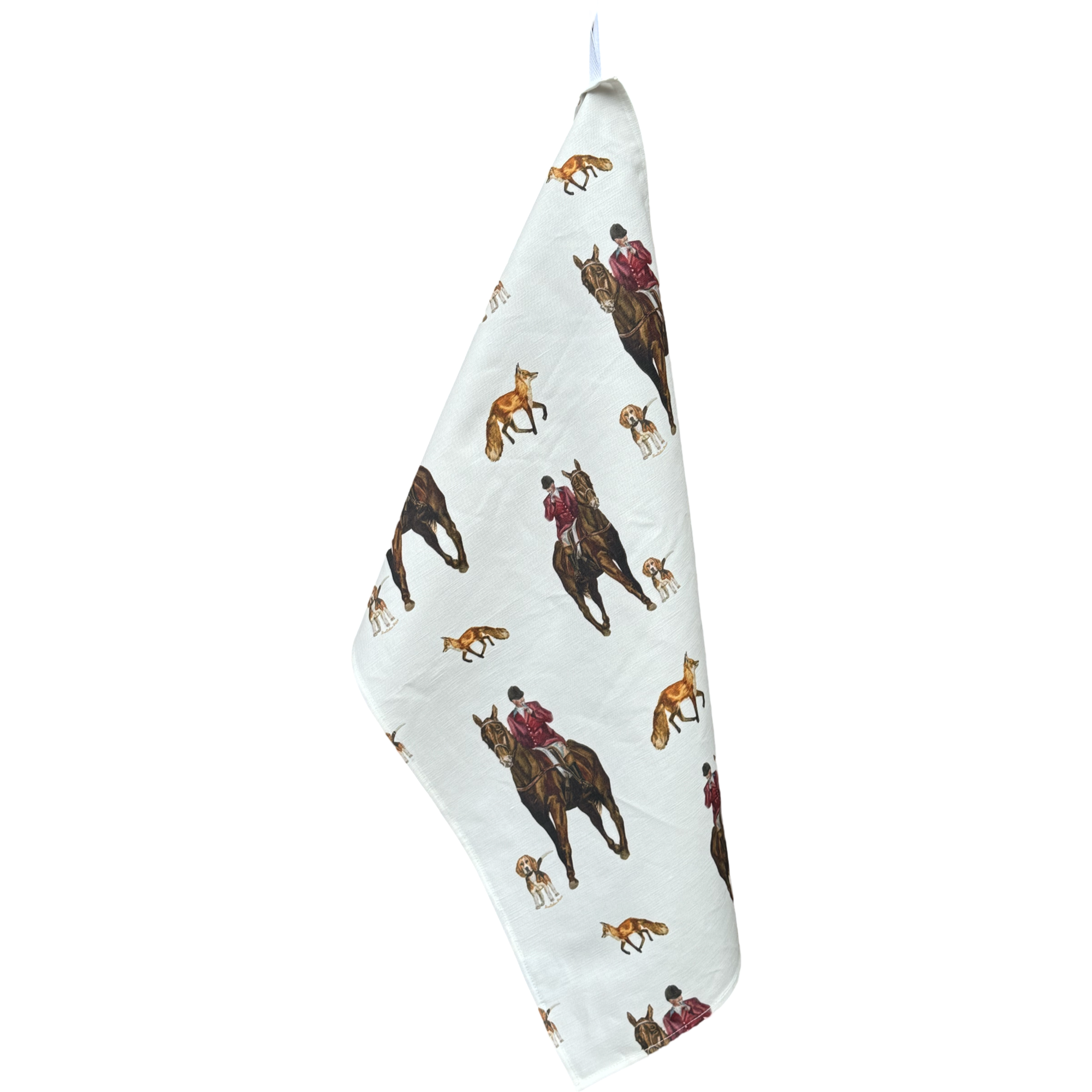 Tea Towel - The Hunt on White Linen Cotton
