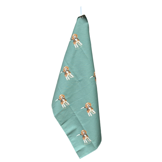 Kitchen Towel - Beagle on Jade Green Linen Cotton