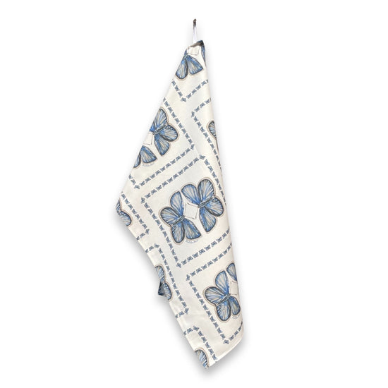 Kitchen Towel - Butterfly Squares on White Linen Cotton