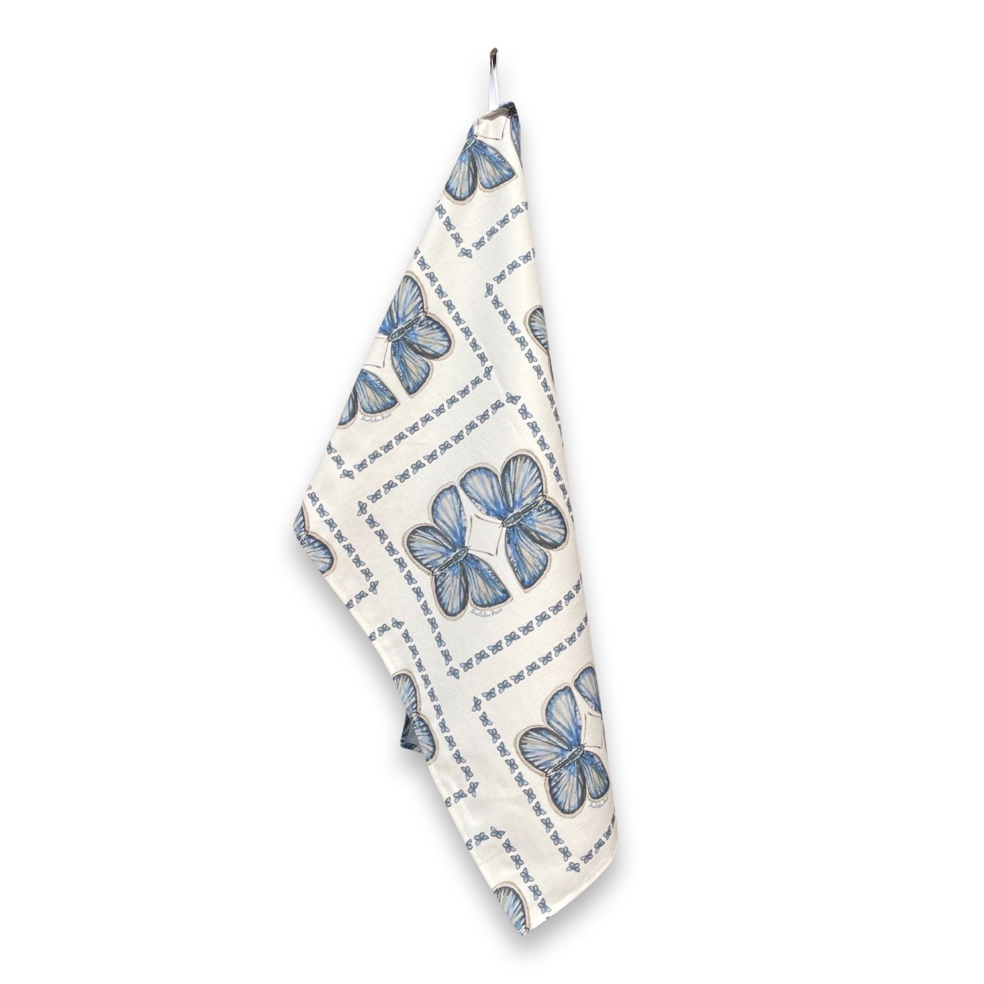 Tea Towel - Butterfly Squares on White Linen Cotton