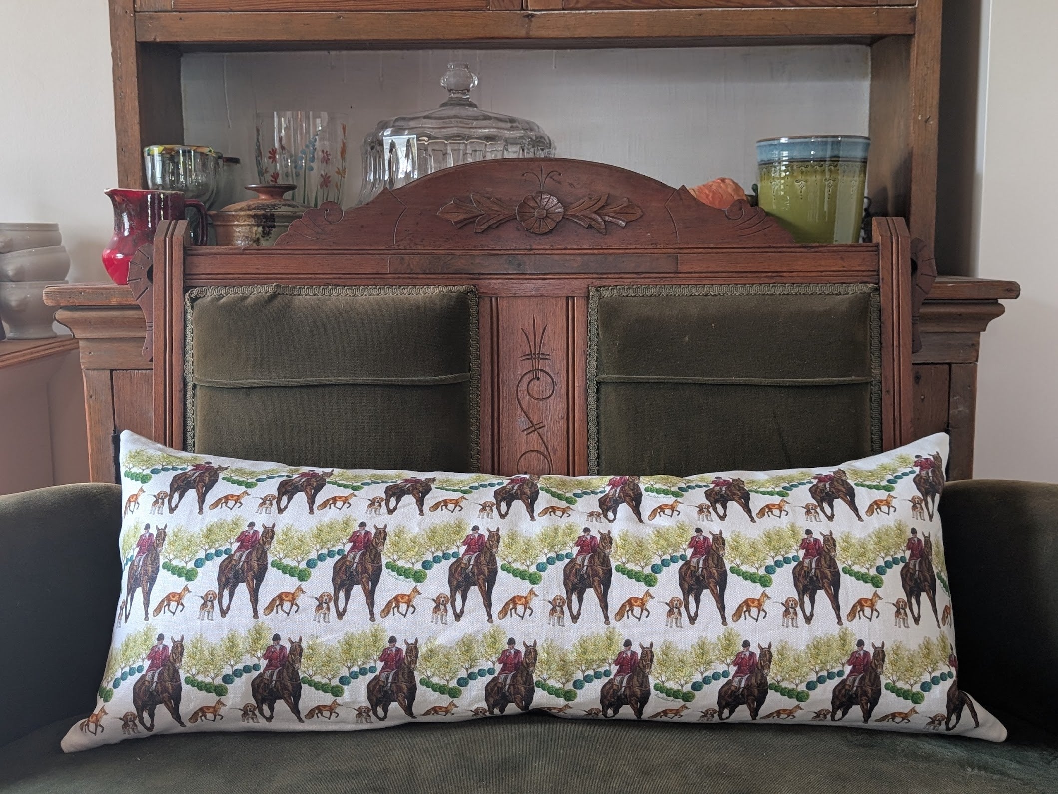 Throw Pillow - Hunt in Woods Repeat on Linen Cotton Lumbar