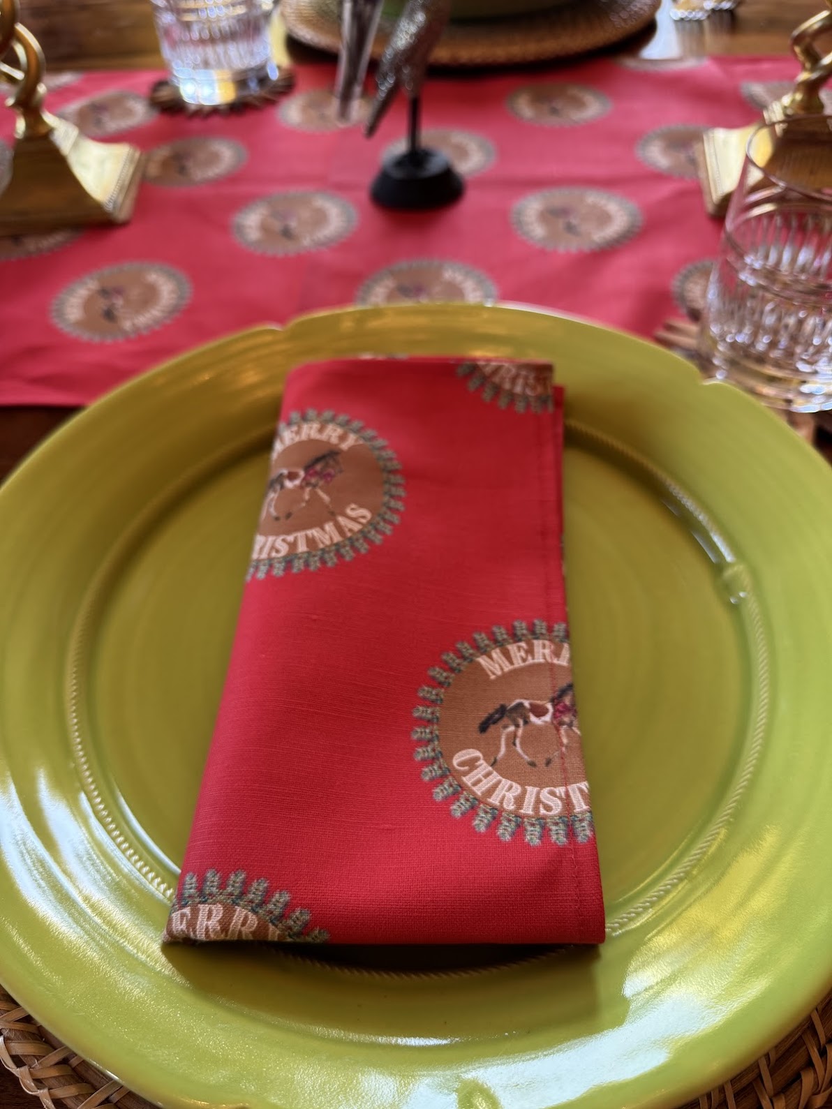 Cloth Napkins - Merry Christmas Pony on Red Linen Cotton (Set of 4)