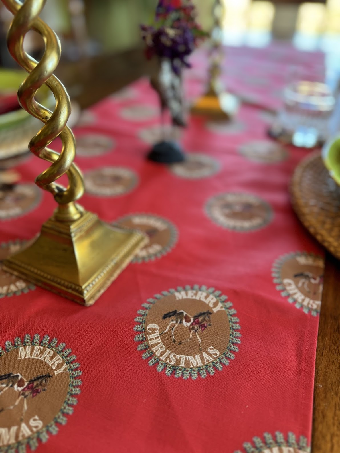 Table Runner - Merry Christmas Pony on Red (Small Print)