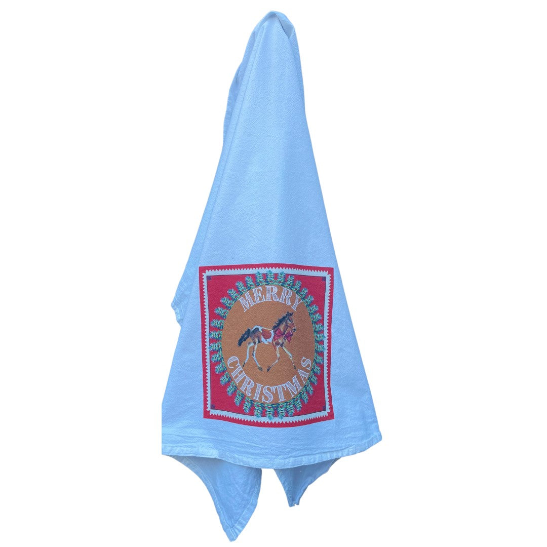 Dish Towel - Merry Christmas Pony on Flour Sack