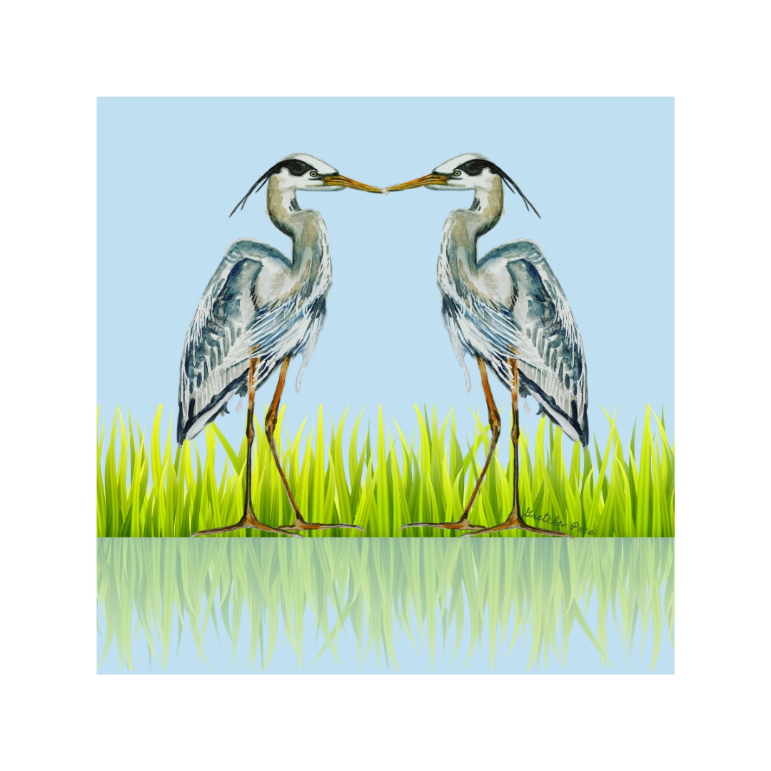 Canvas Print - Kissing Herons on Blue