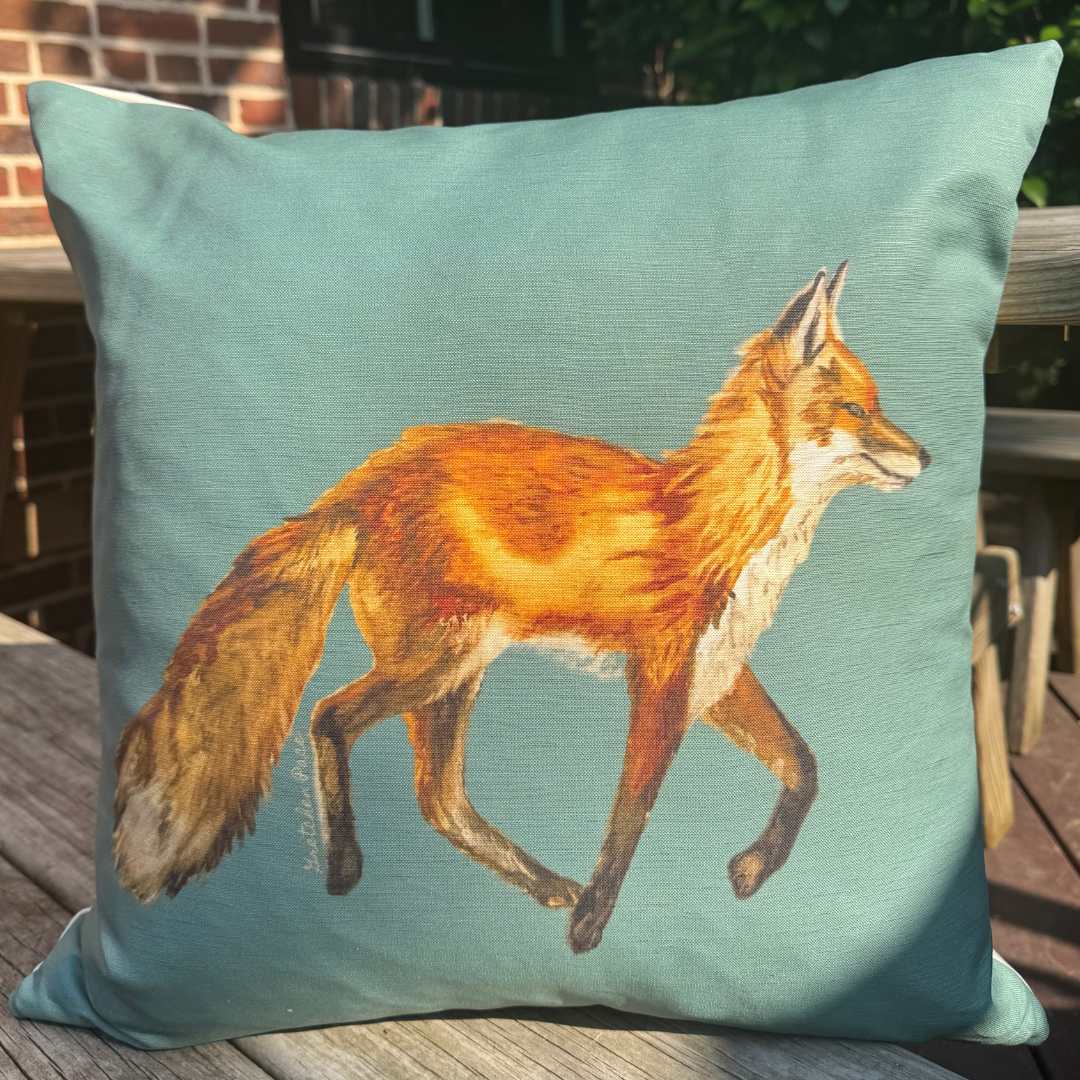 Throw Pillow - Fox on Gray Green