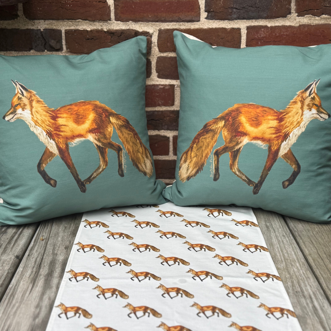 Throw Pillow - Fox on Gray Green