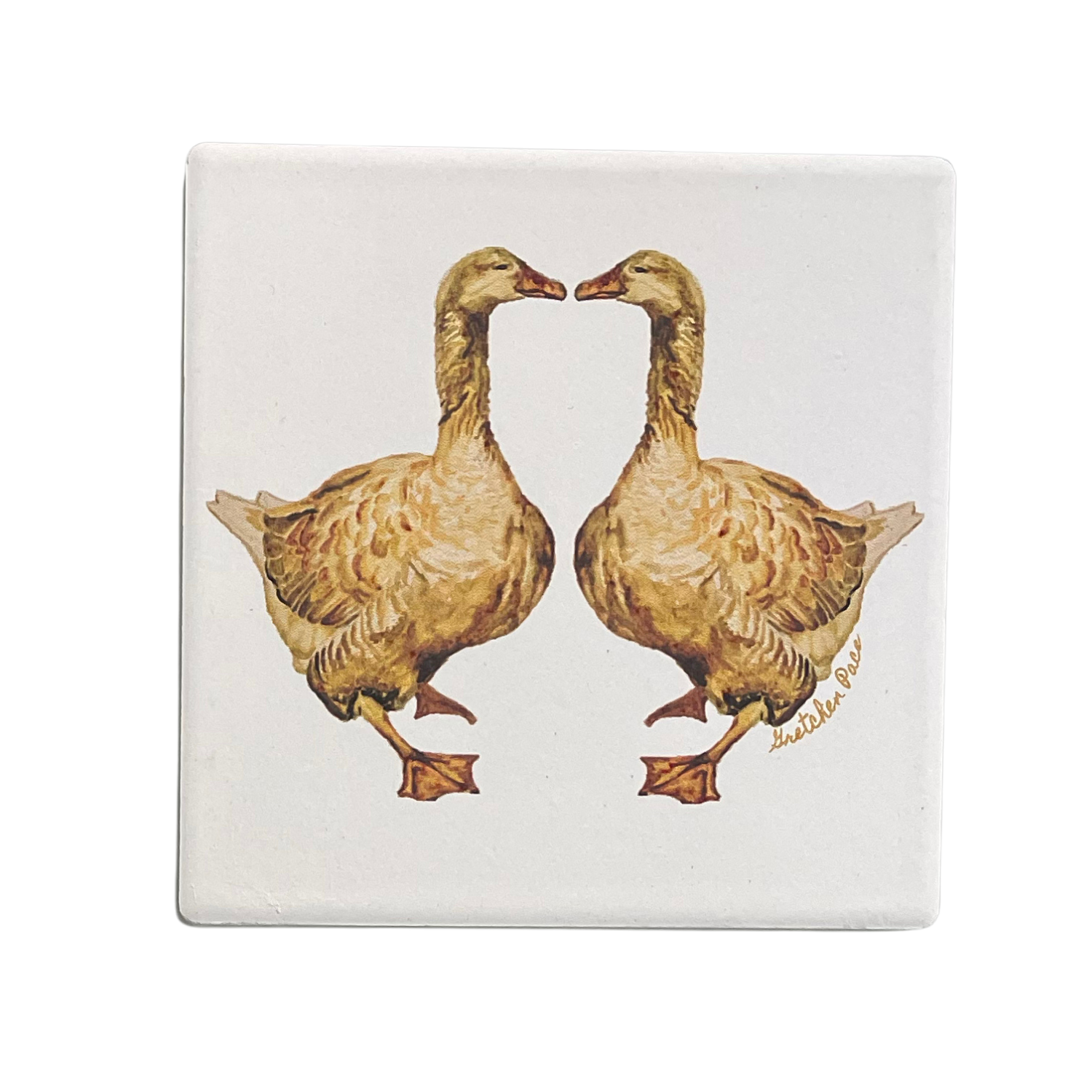 Stone Coaster - Kissing Geese (Square)