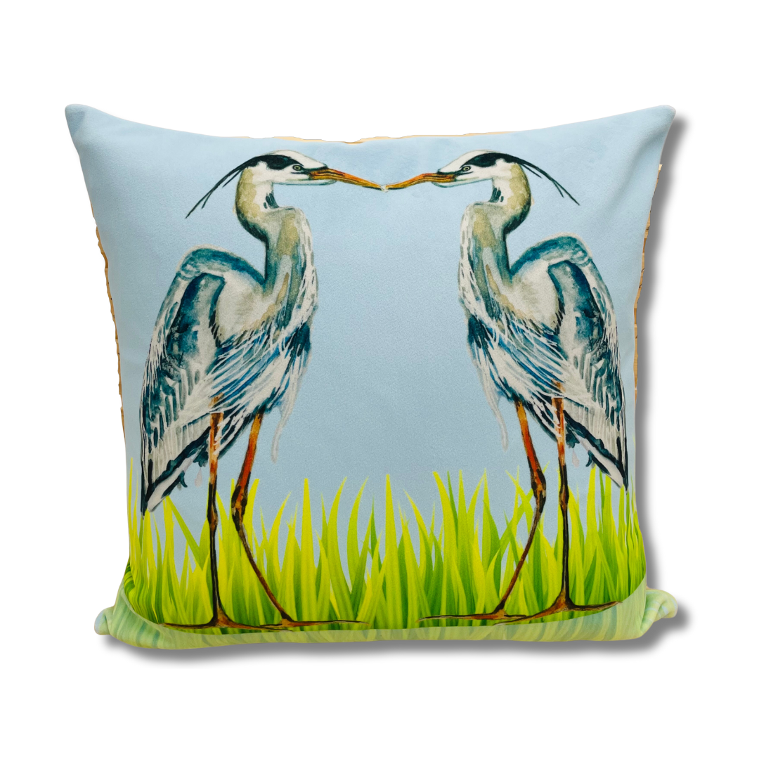 Throw Pillow - Kissing Herons on Velvet