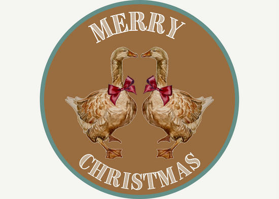Christmas Card - Kissing Geese on Brown