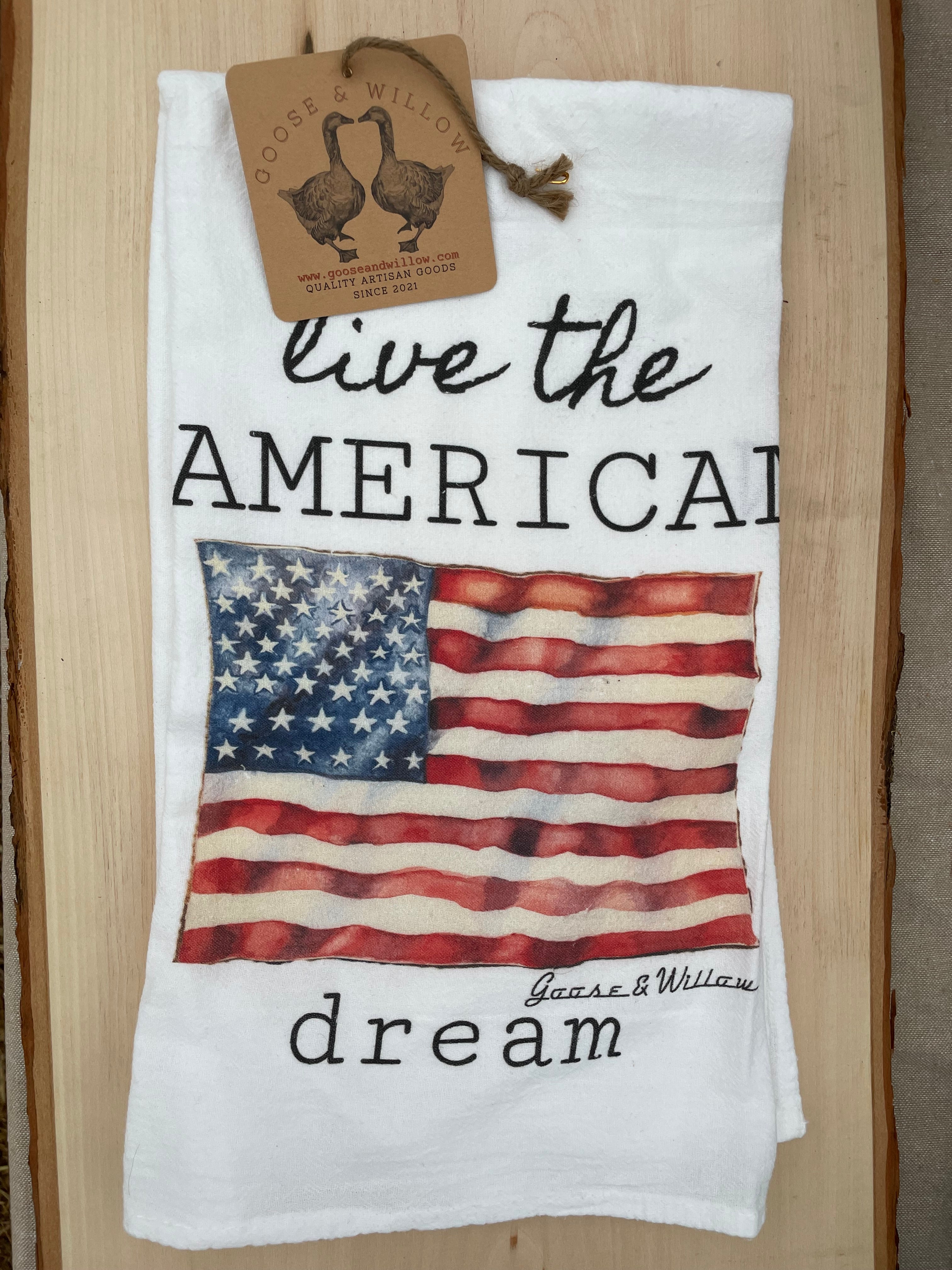Dish Towel - American Flag "Live the American Dream" on Flour Sack