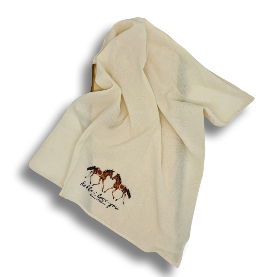 Dish Towel - Hello I Love You Ponies on Flour Sack