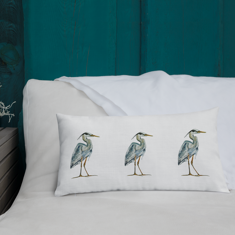 Throw Pillow - Great Blue Heron Triple on Linen Cotton