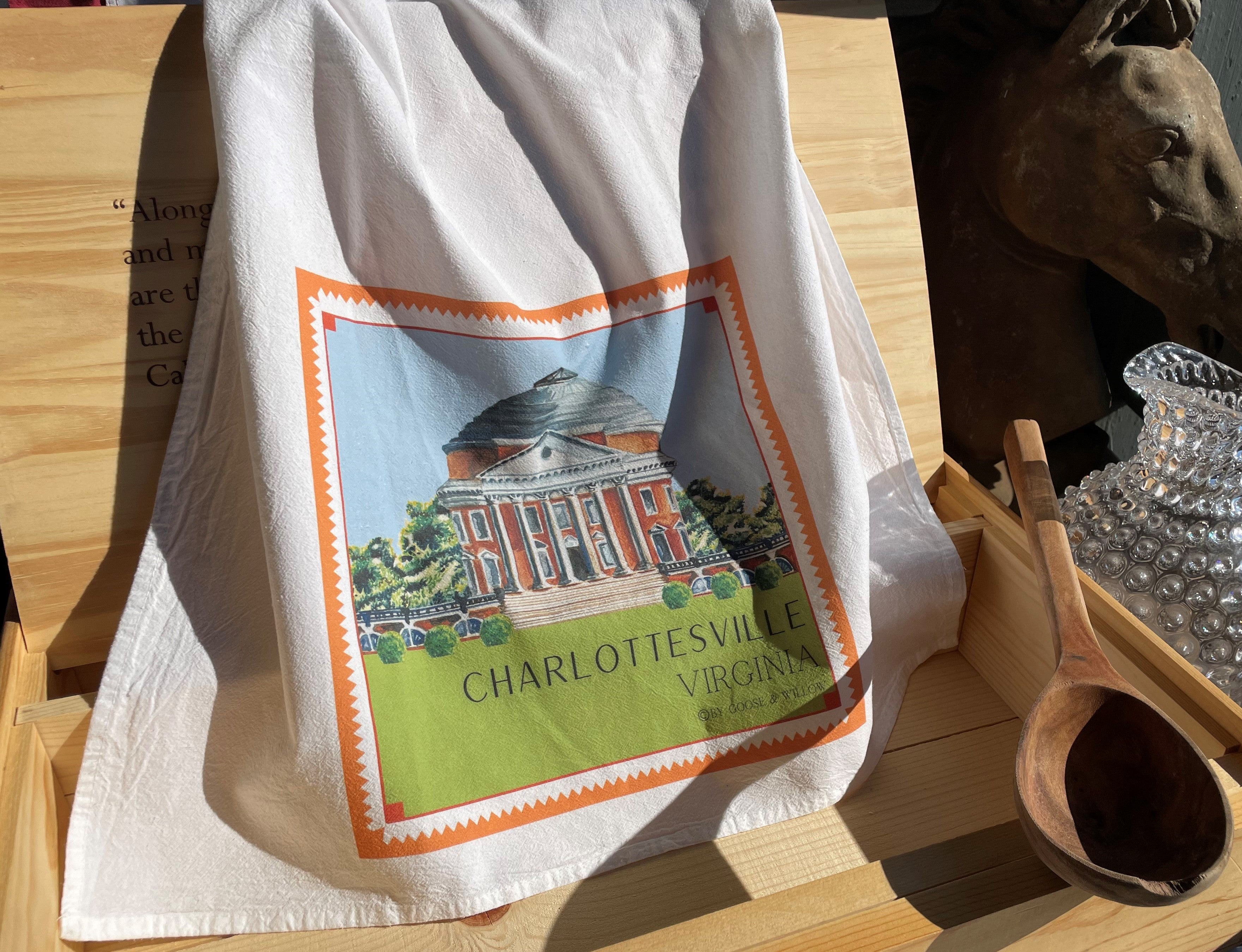 Dish Towel - The Rotunda with Orange Border on Flour Sack