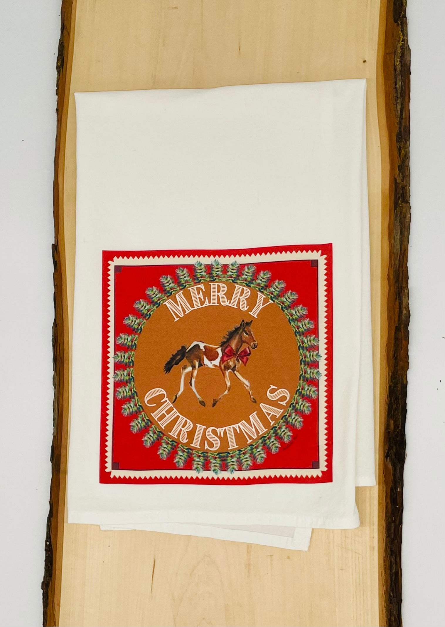 Dish Towel - Merry Christmas Pony on Flour Sack