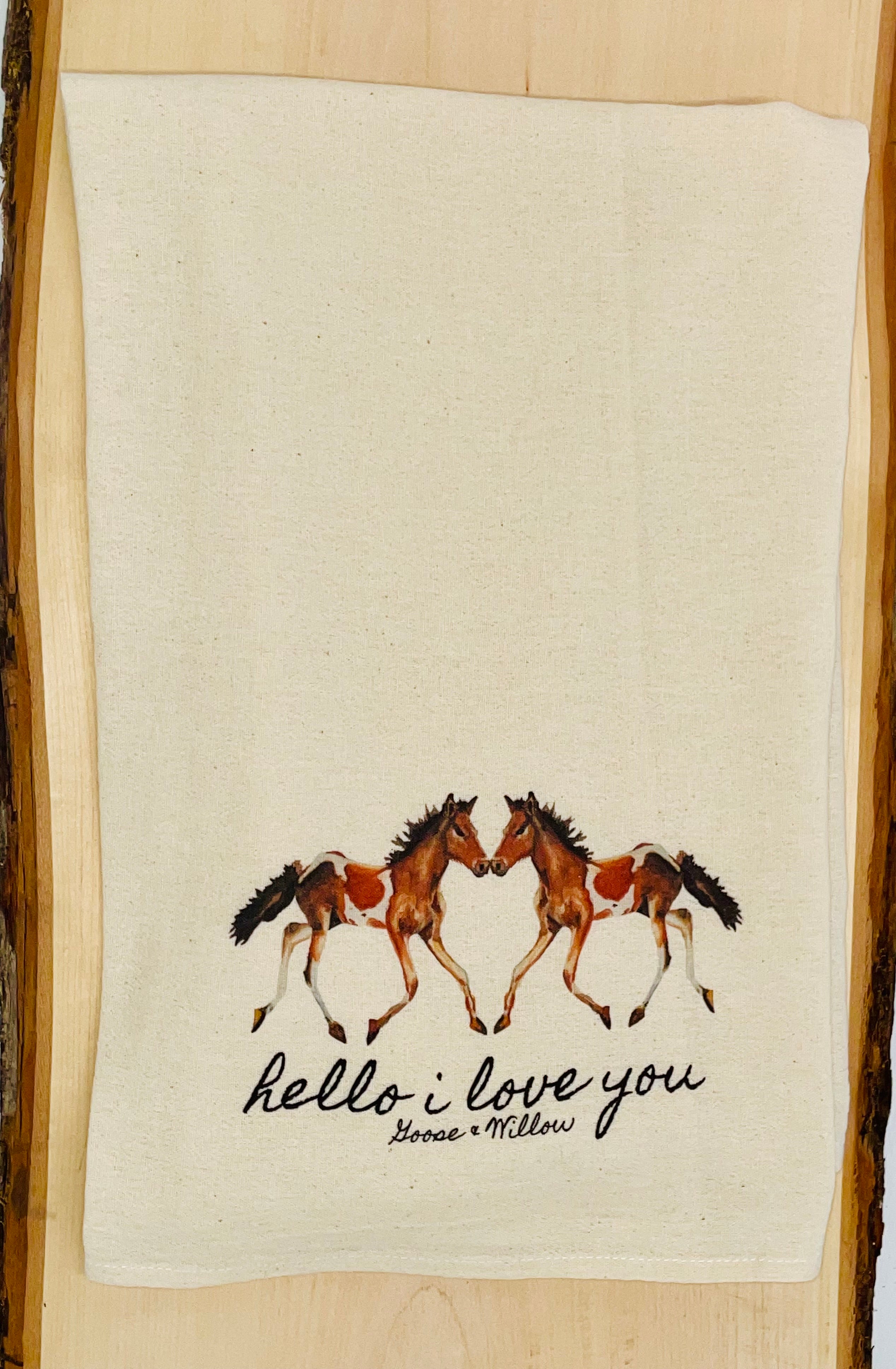 Dish Towel - Hello I Love You Ponies on Flour Sack