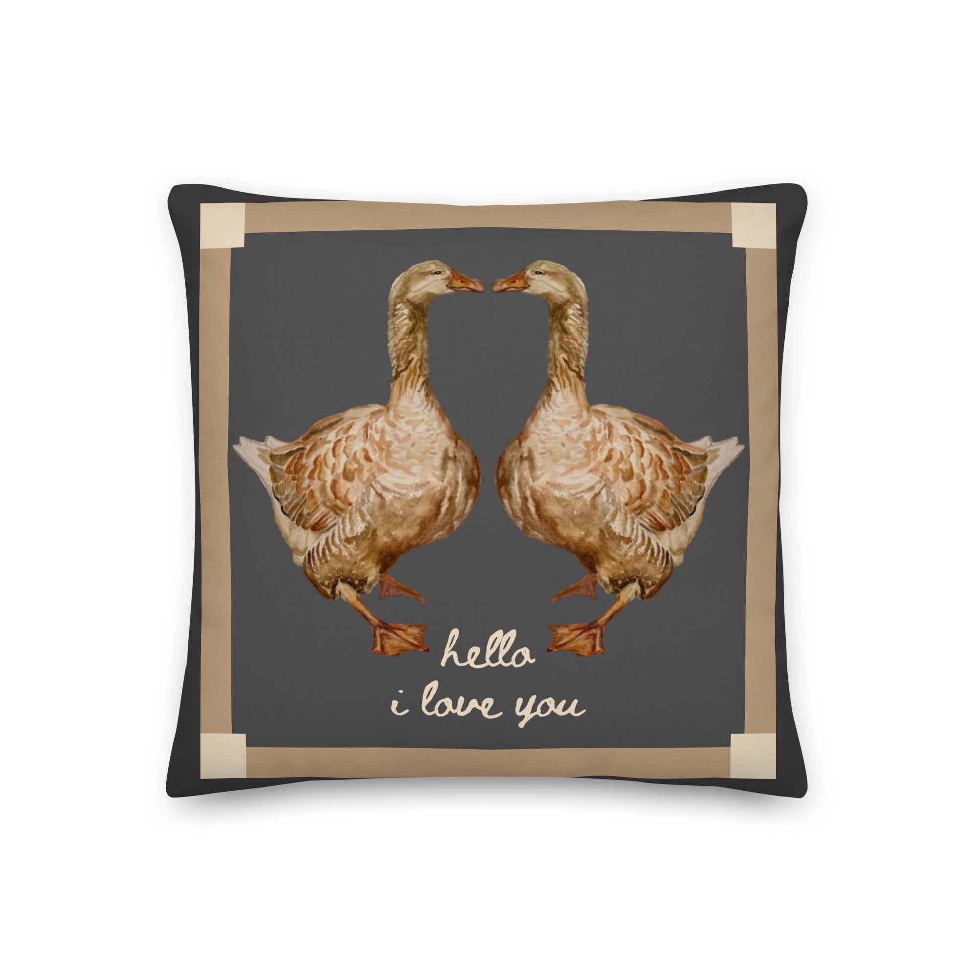Throw Pillow - "Hello, I love you" Geese on Linen Cotton
