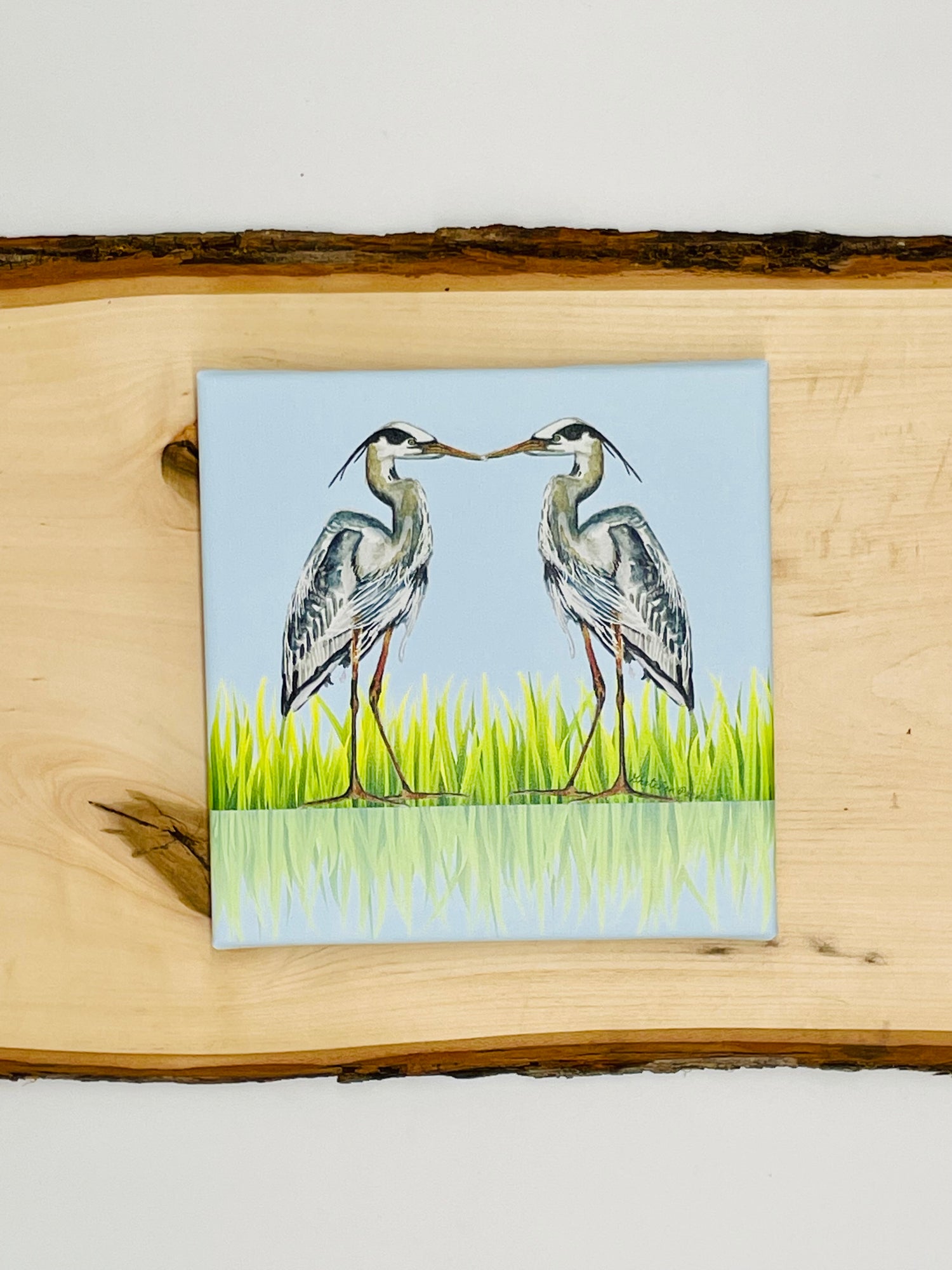 Canvas Print - Kissing Herons on Blue