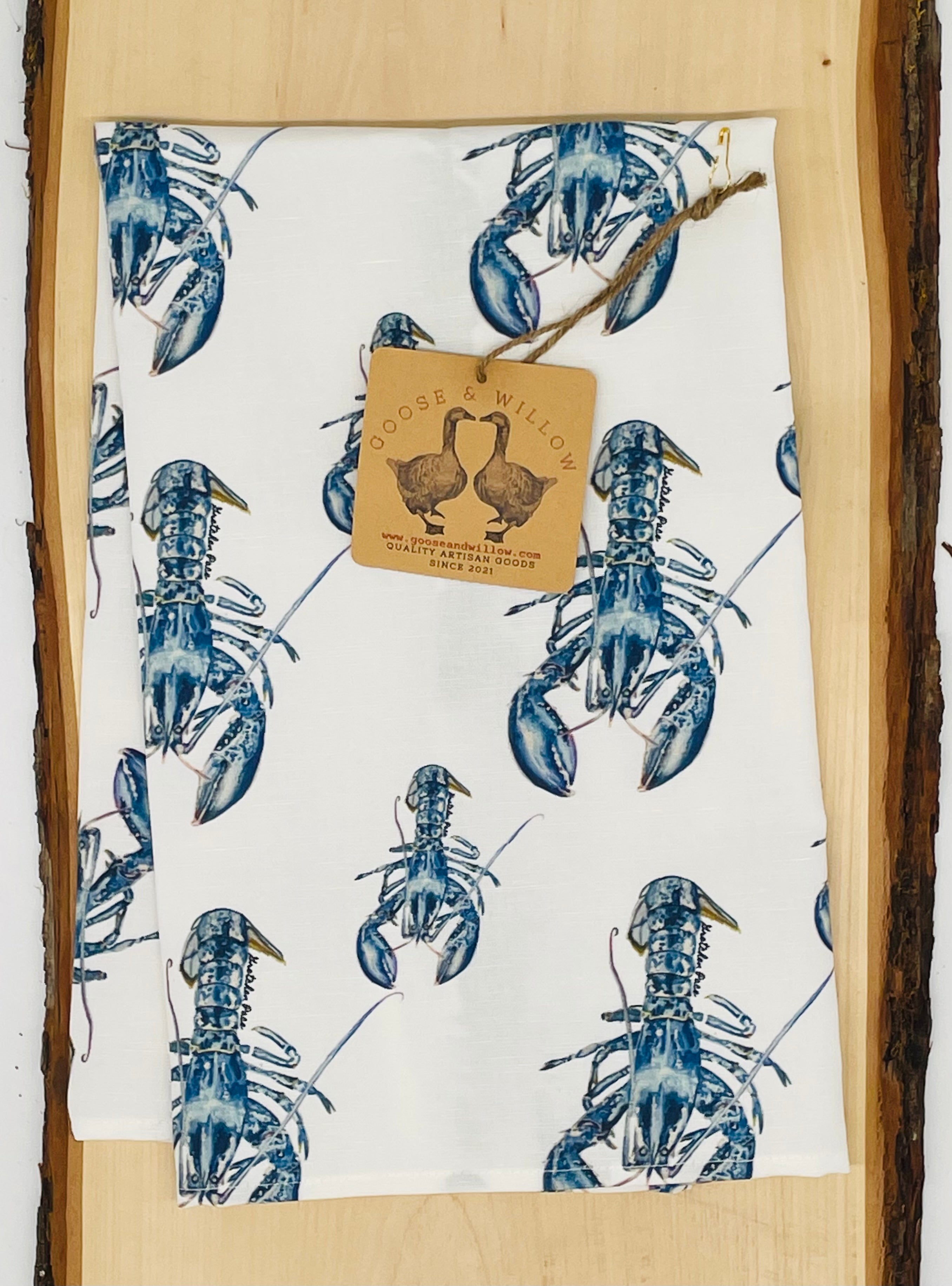 Tea Towel - Lobster Repeat on White Linen Cotton