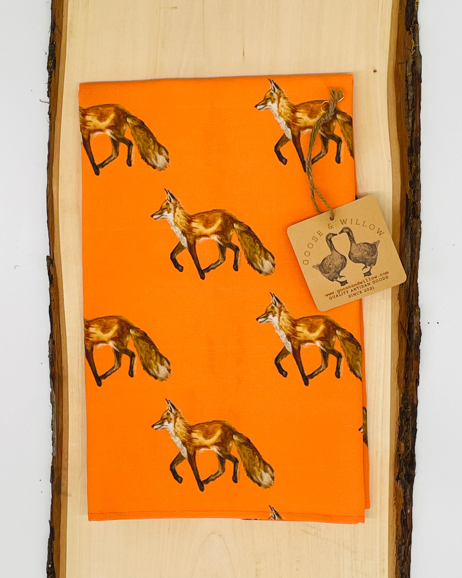 Tea Towel - Fox on Orange Linen Cotton