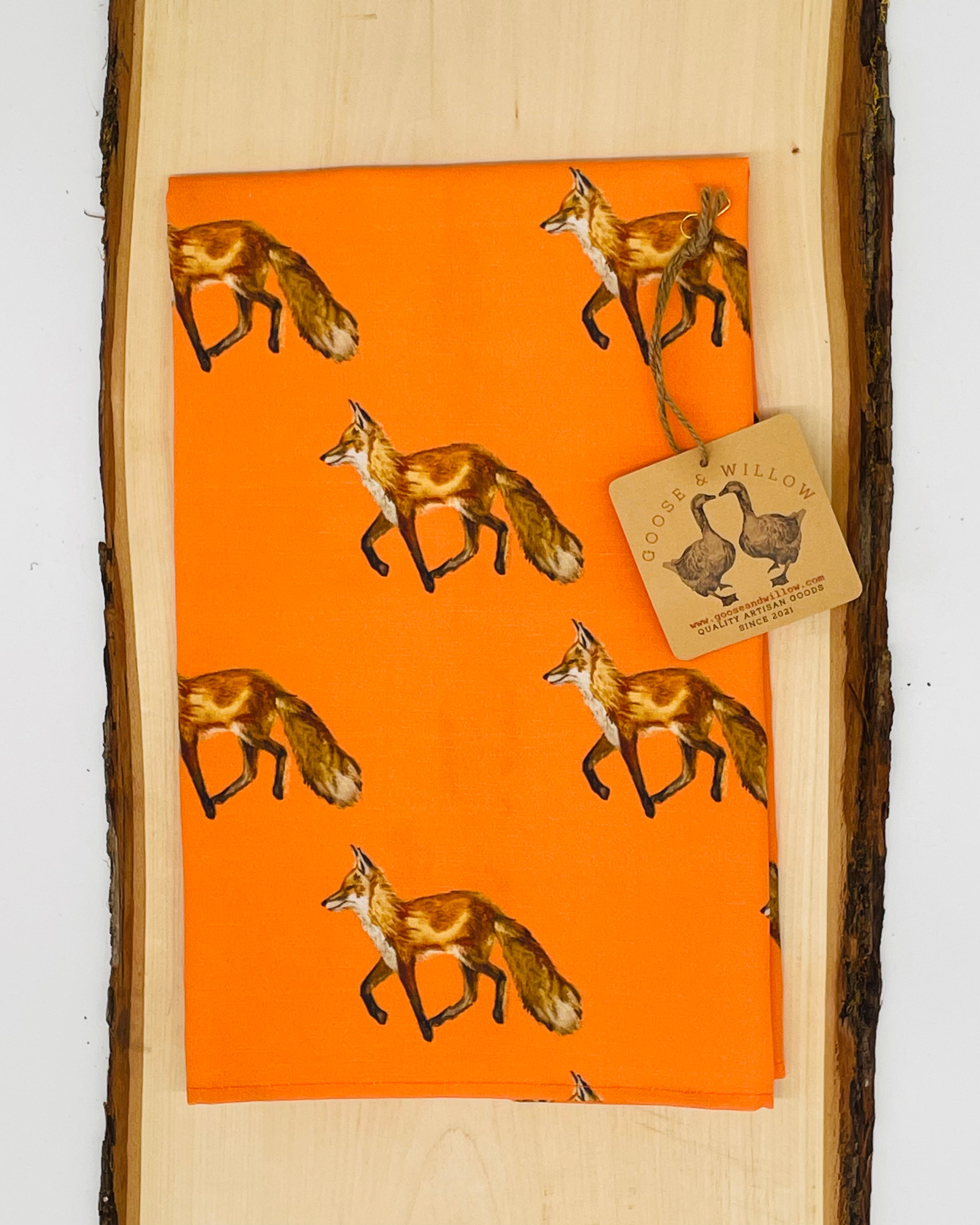 Tea Towel - Fox on Orange Linen Cotton