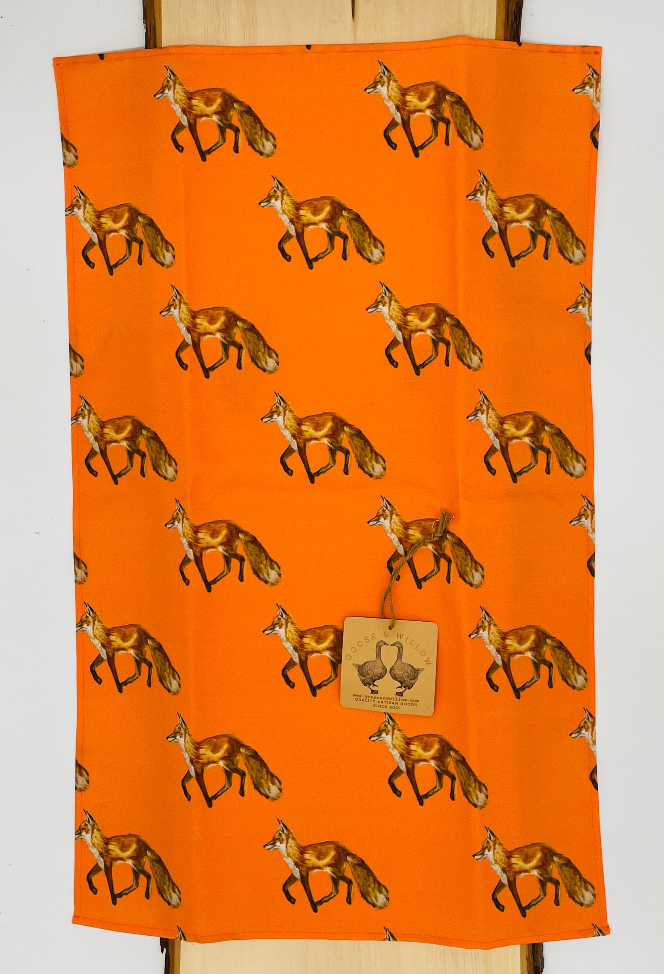 Tea Towel - Fox on Orange Linen Cotton
