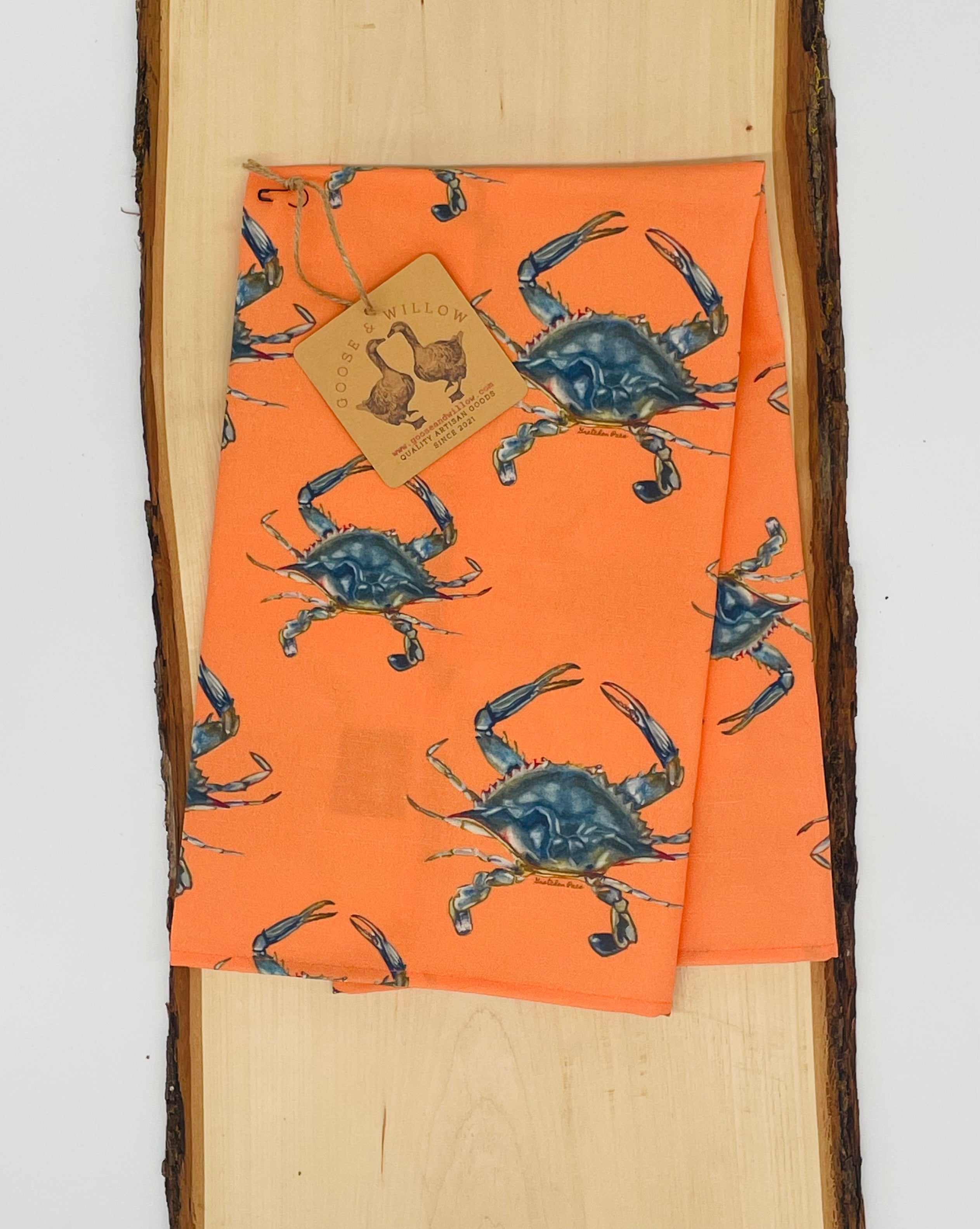 Tea Towel - Crab on Orange Linen Cotton