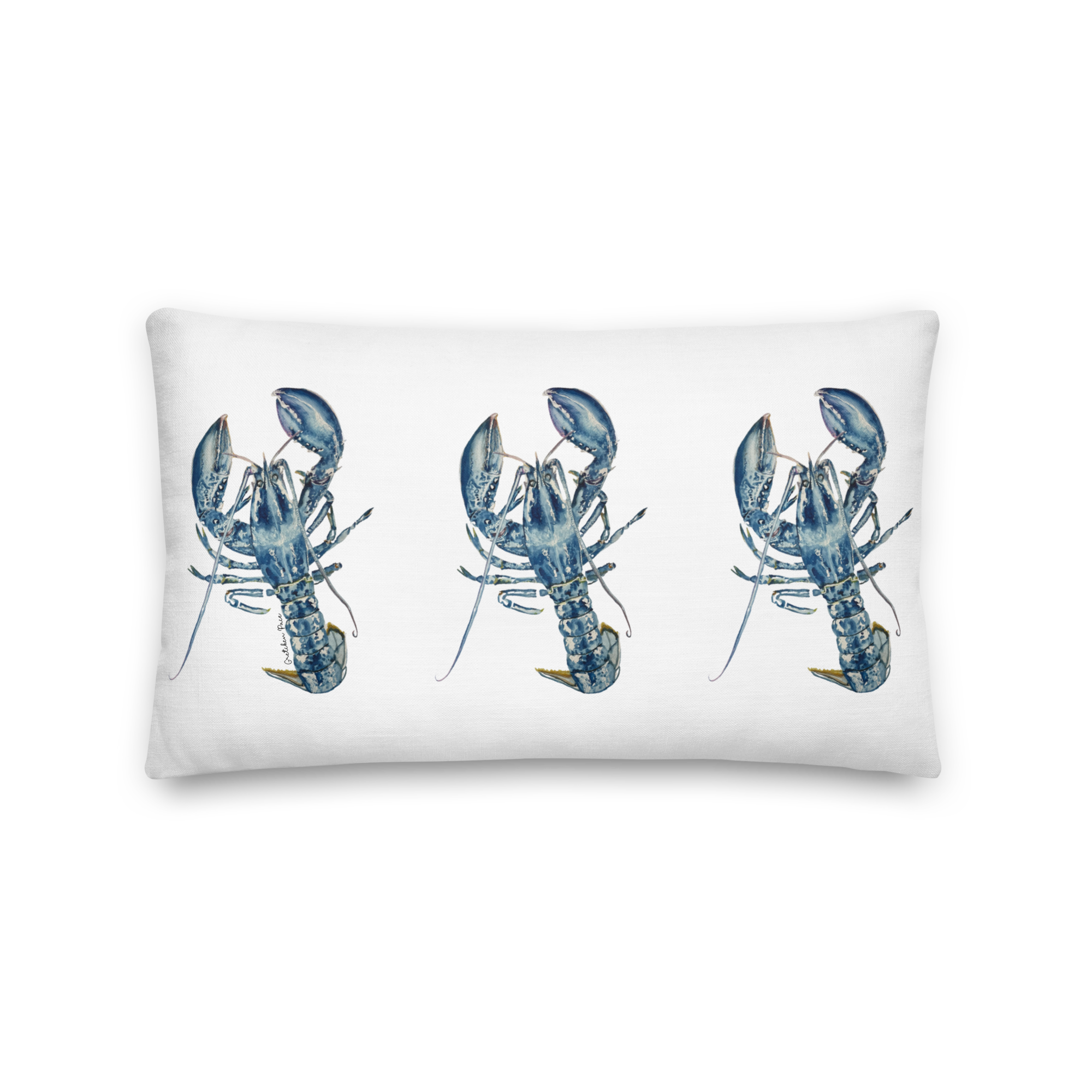 Throw Pillow - Blue Lobster Triple on Linen Cotton