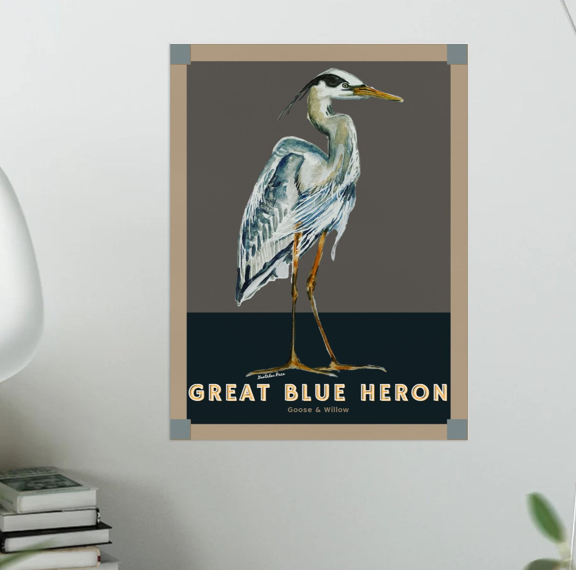 Poster - Great Blue Heron on Brown