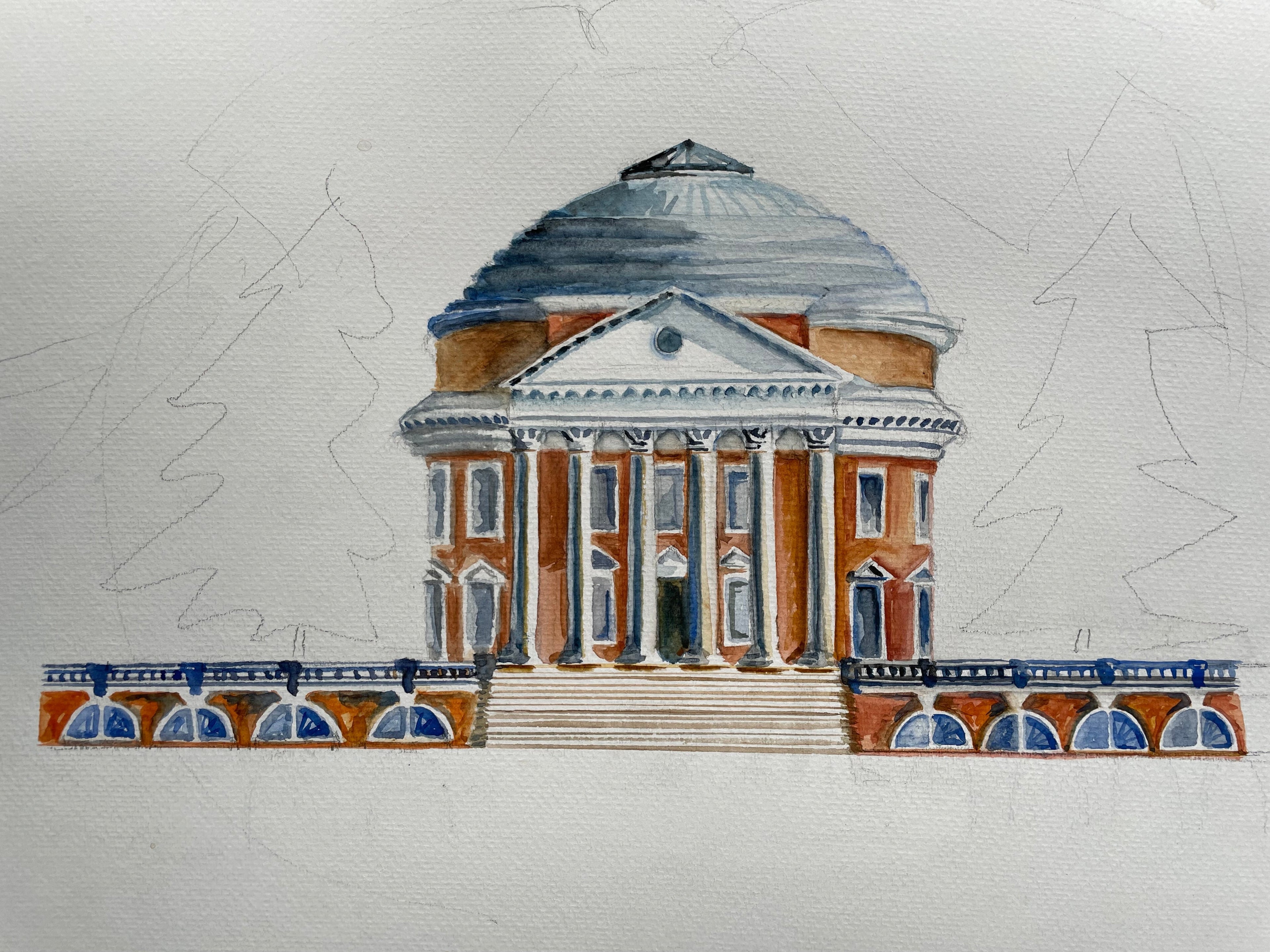 Dish Towel - The Rotunda with Orange Border on Flour Sack