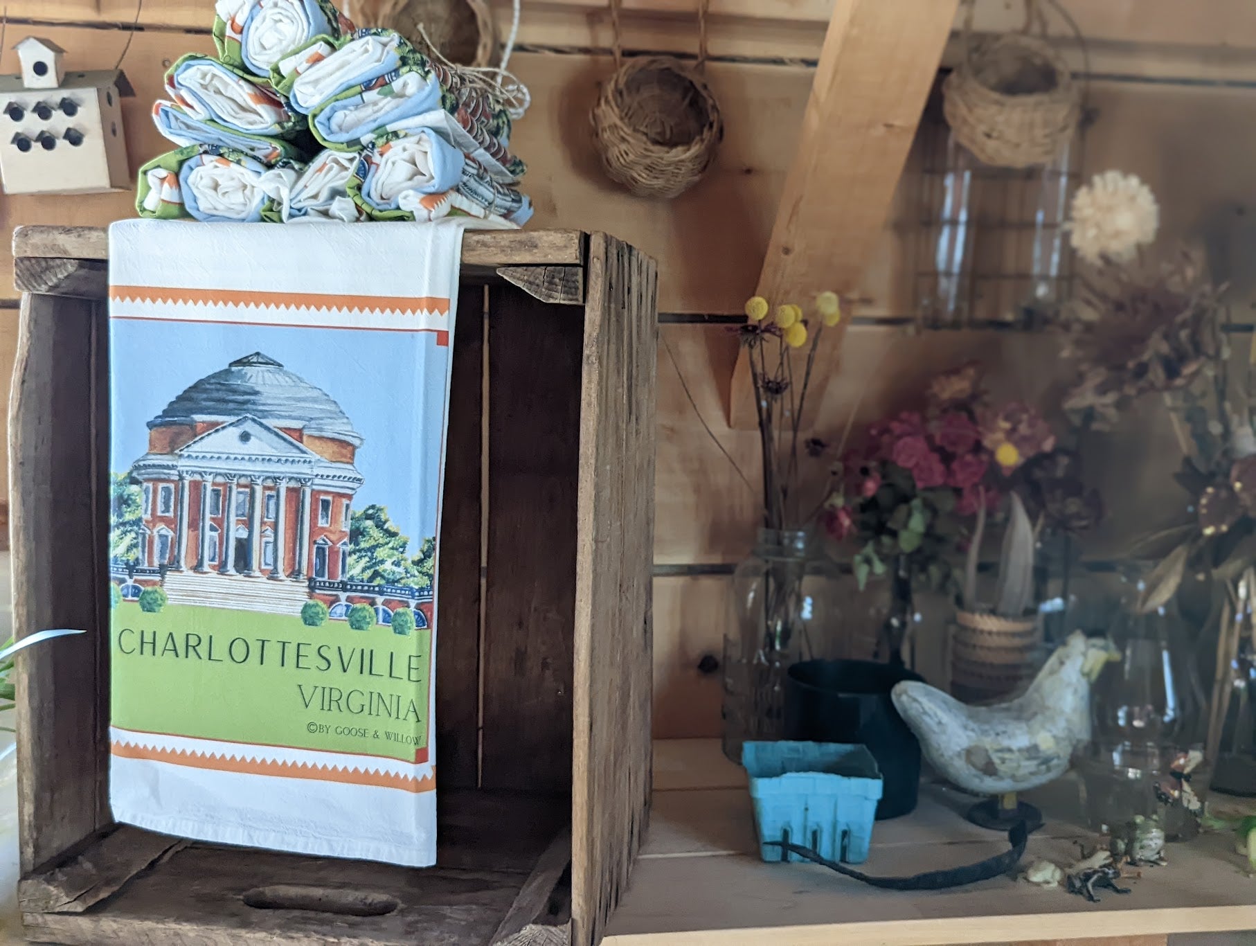 Dish Towel - The Rotunda with Orange Border on Flour Sack