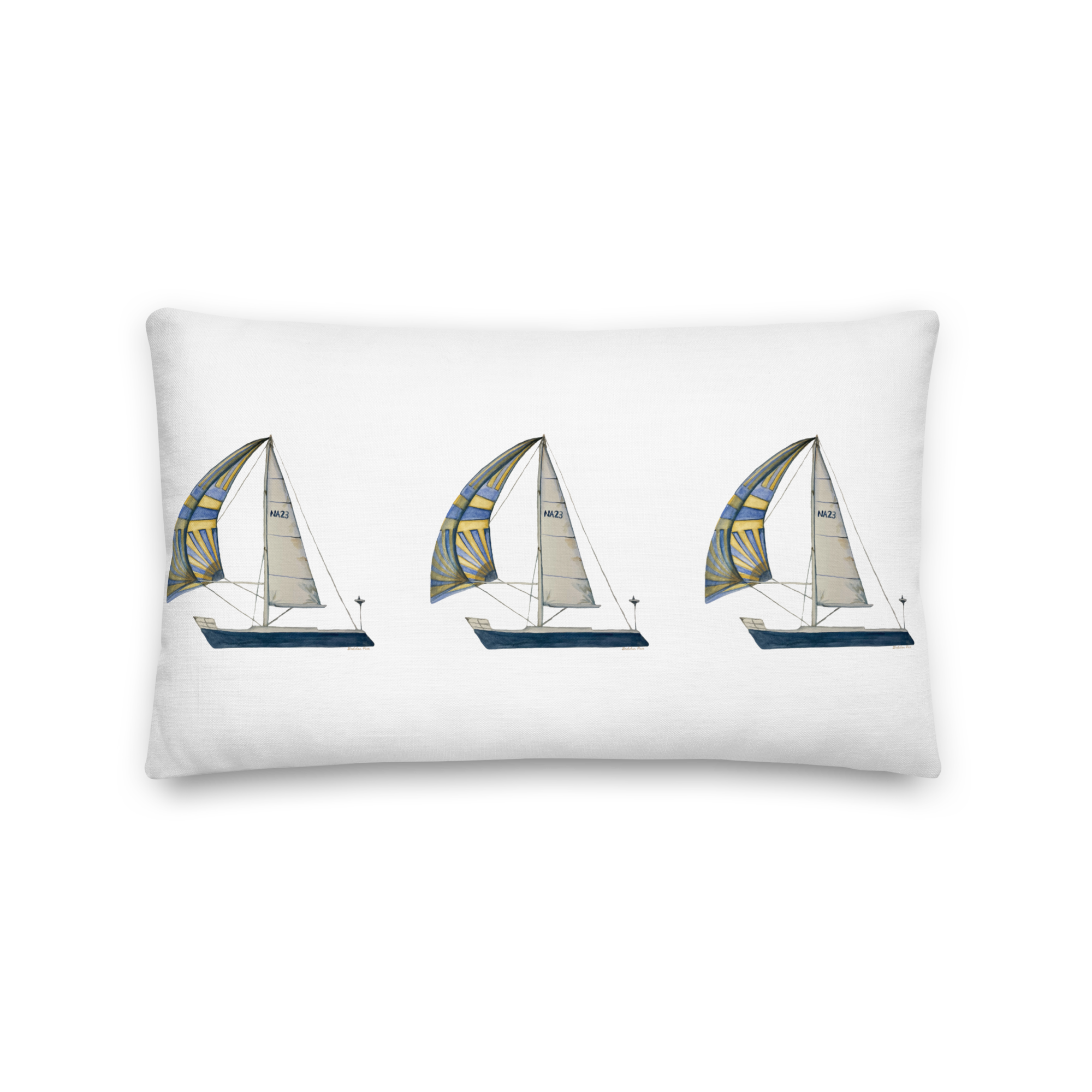 Throw Pillow - Sailboat Triple on Linen Cotton Lumbar