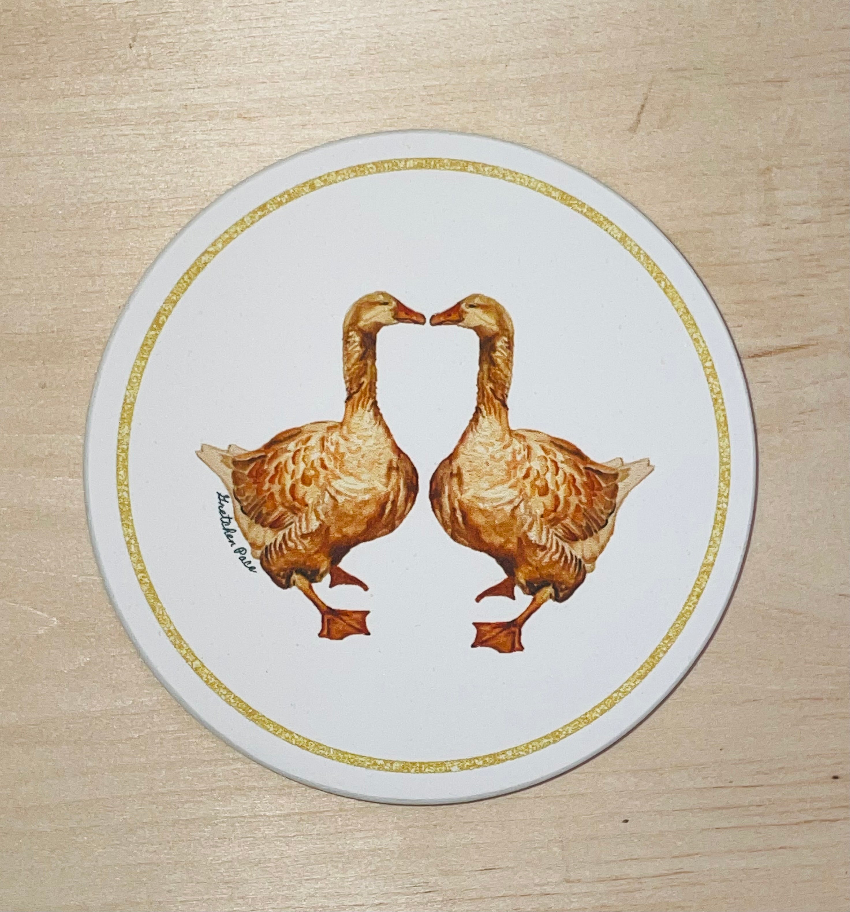 Stone Coaster - Kissing Geese (Circular)