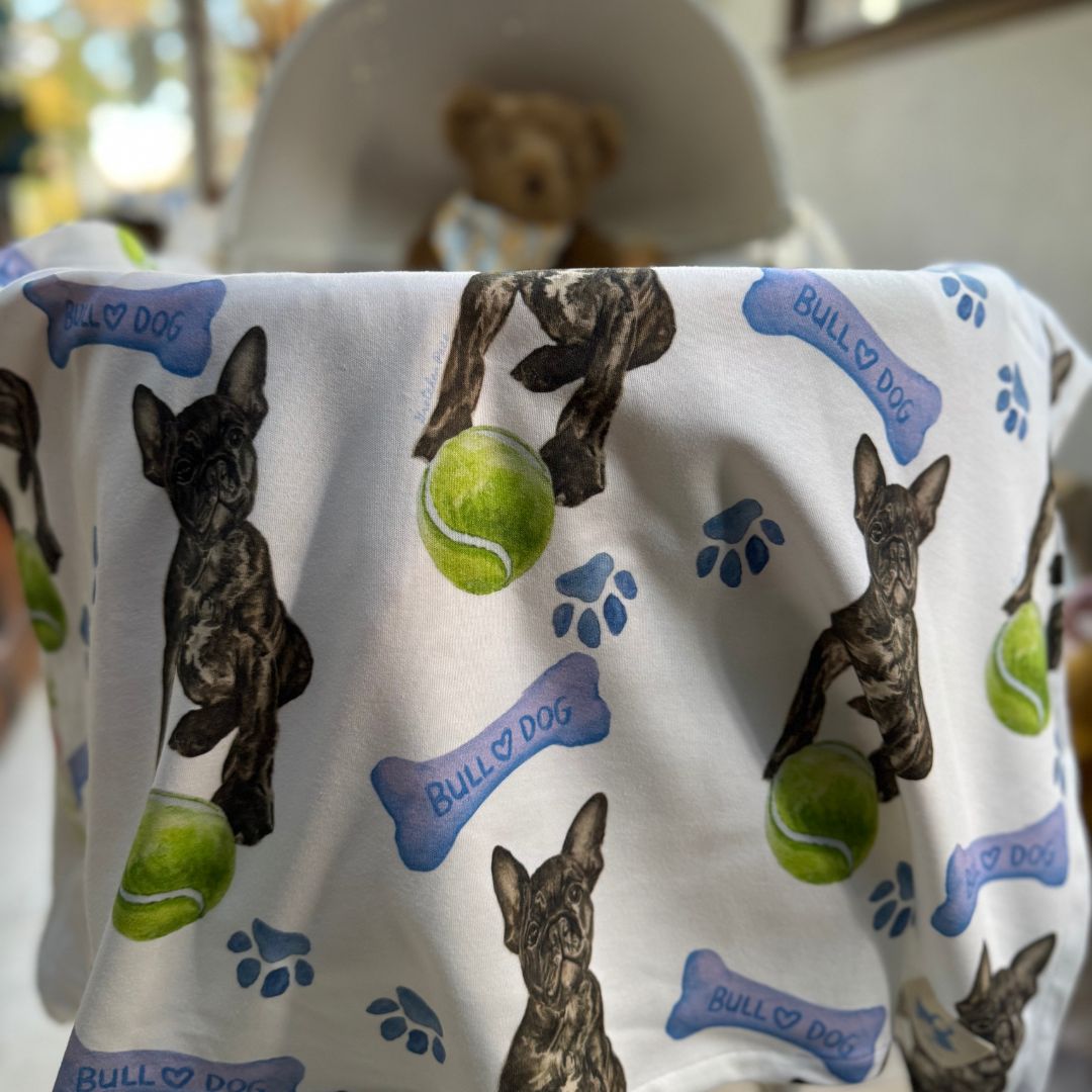 Baby Blanket - Bulldog on White Organic Cotton Knit