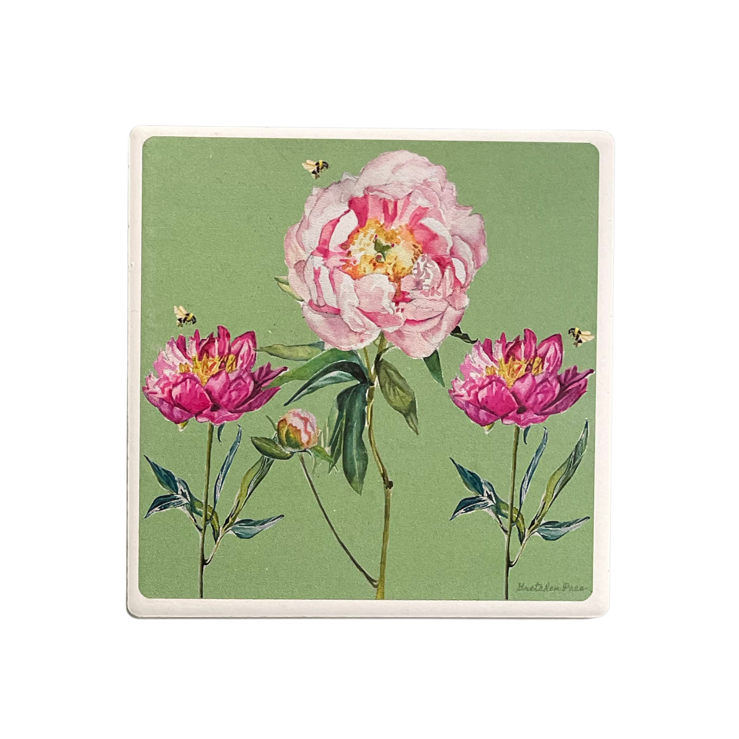 Stone Coaster - Peony (Square)